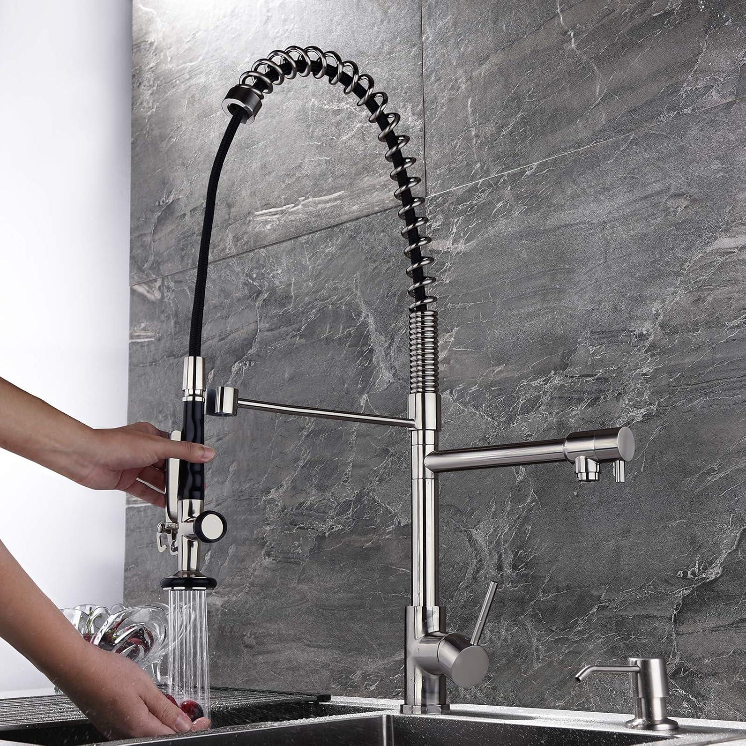 Brushed Nickel Pull-Down Kitchen Faucet with Spring Sprayer