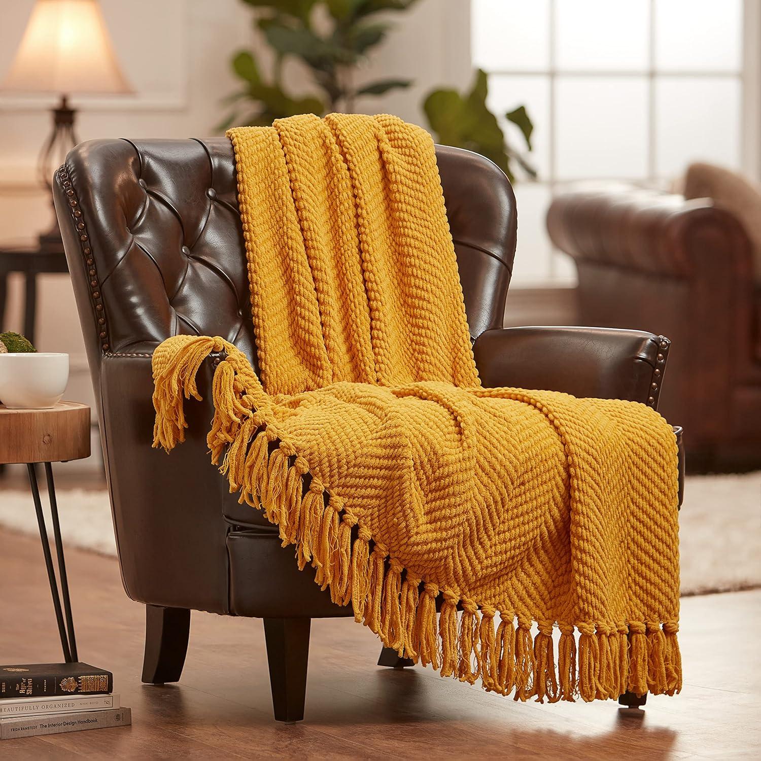 Chanasya Textured Knit Throw Blanket with Tassels