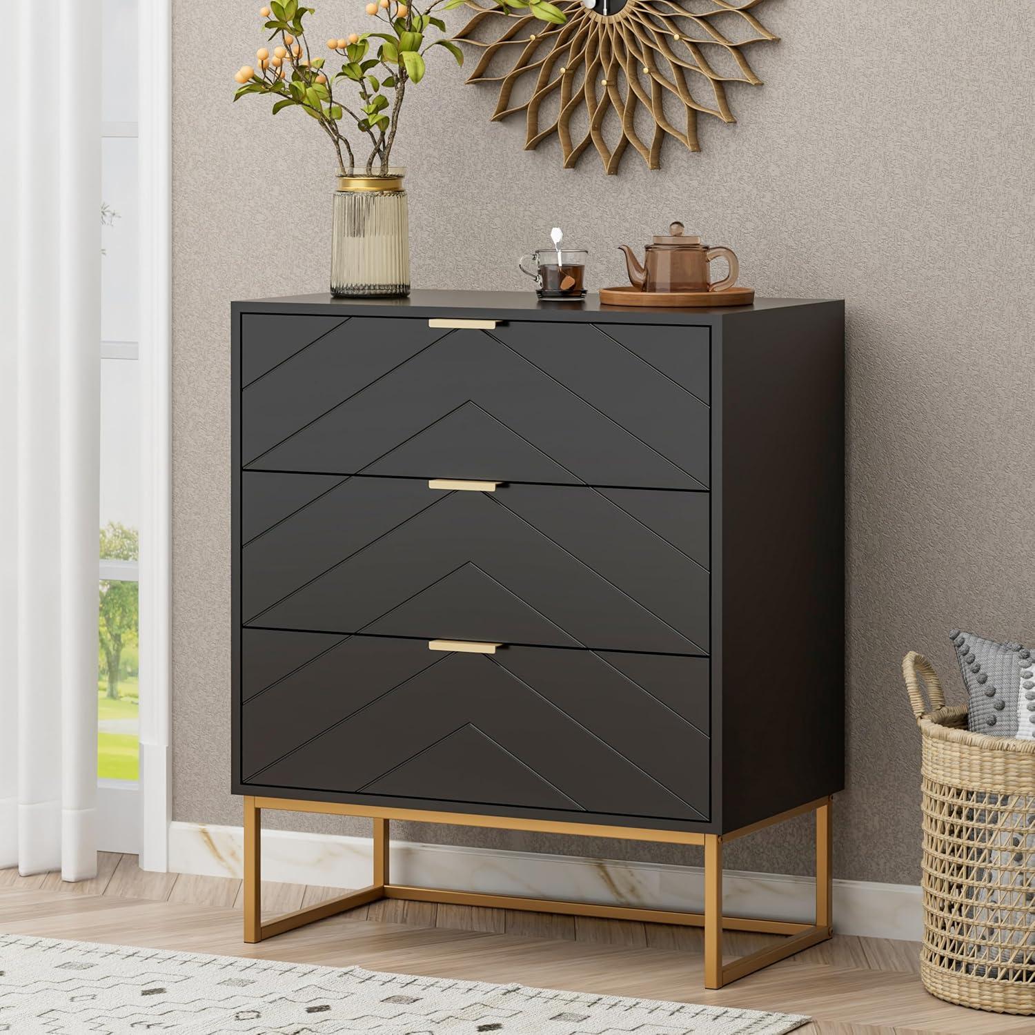 2024 New 3 Drawer Dresser for Bedroom, Modern Chest of Drawers with 3 Drawers, Tall Nightstand with Metal Base and Metal Handles, Storage Cabinet for Bedroom, Hallway