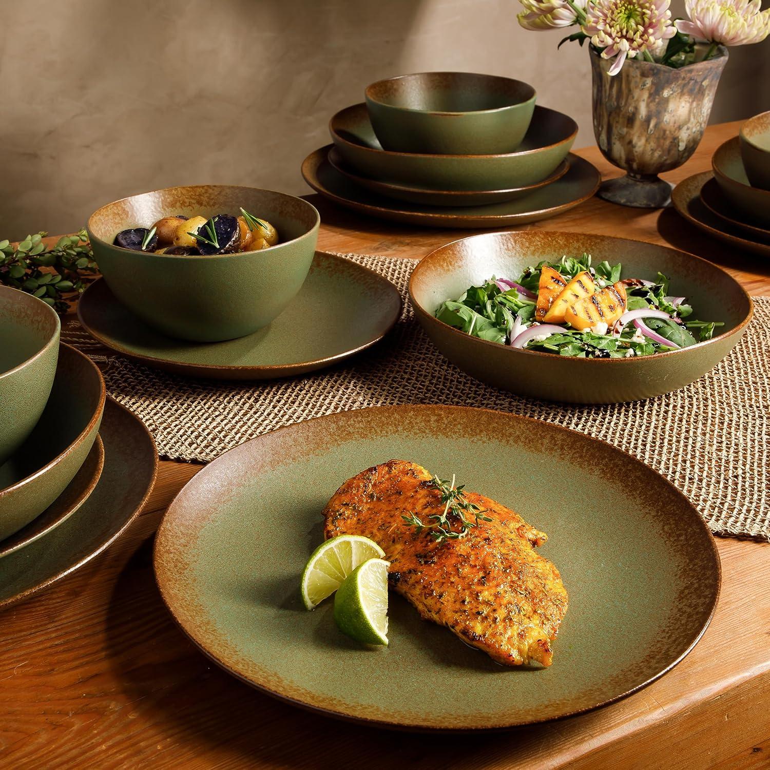 Cardamom Green Ceramic 16-Piece Reactive Glaze Dinnerware Set