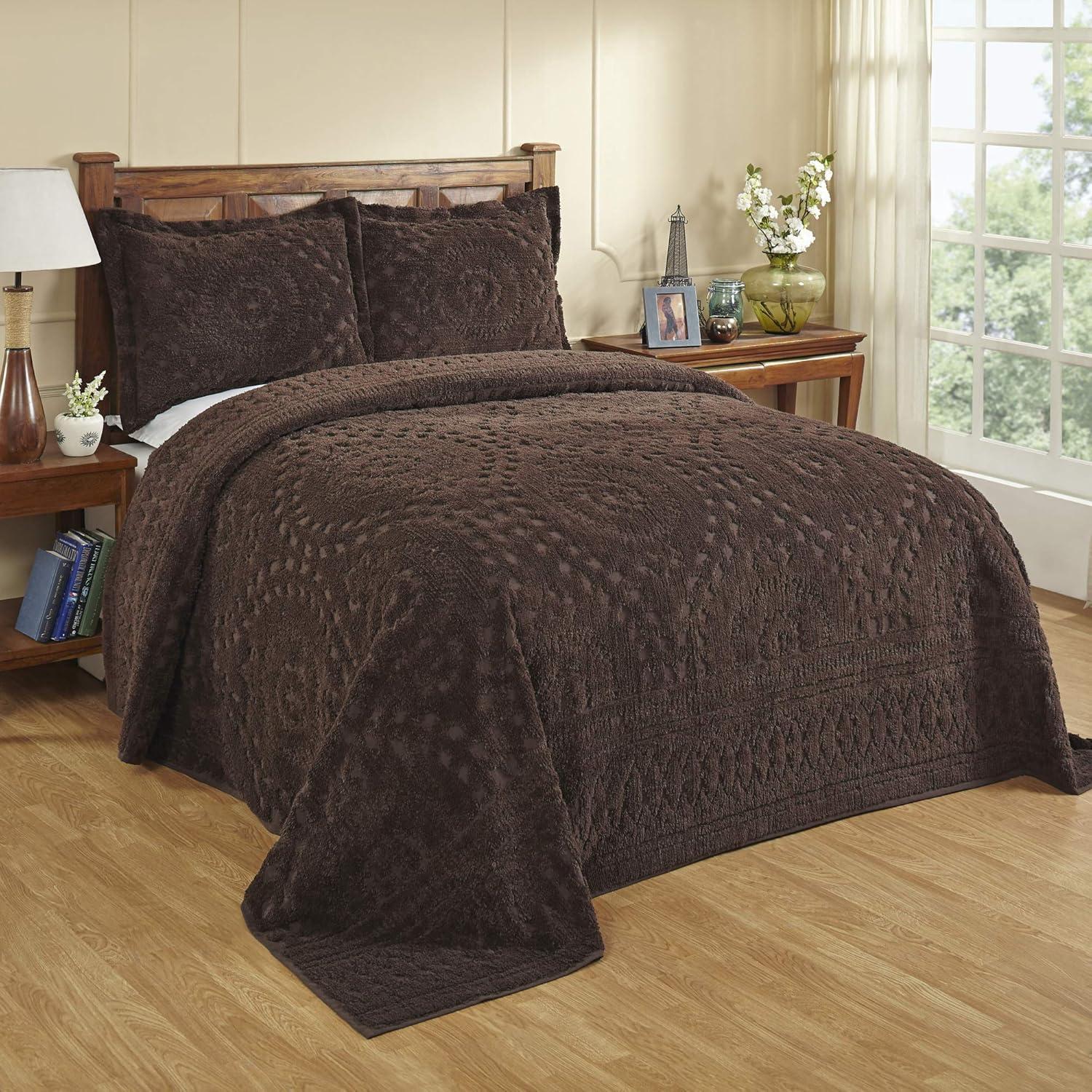 Chocolate Cotton Full Bedspread with Floral Tufted Design