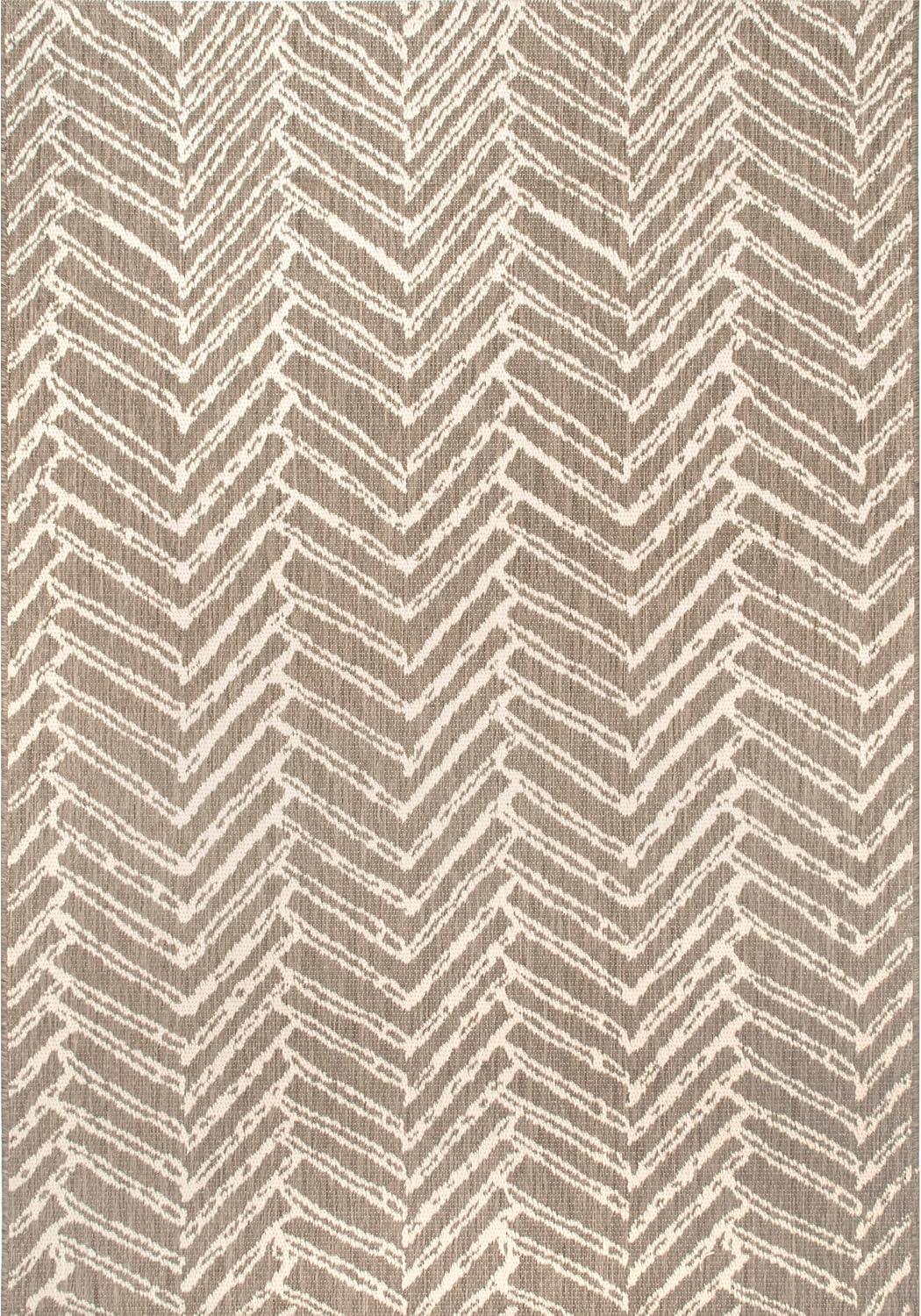 Nuloom Macklin Herringbone 8x11 Indoor/Outdoor Area Rug for Living Room Patio Deck Front Porch Kitchen, Brown/Ivory