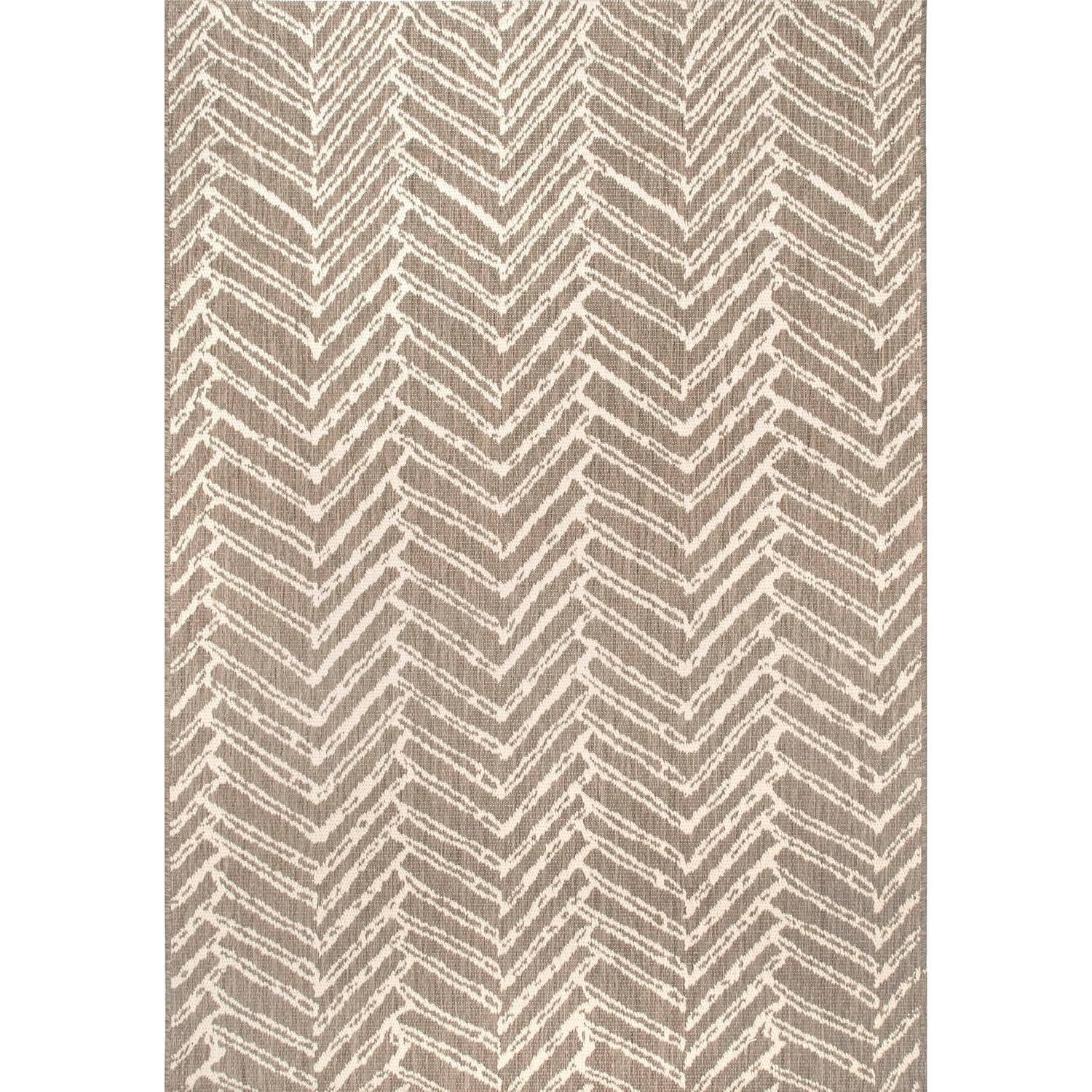 Nuloom Macklin Herringbone 8x11 Indoor/Outdoor Area Rug for Living Room Patio Deck Front Porch Kitchen, Brown/Ivory