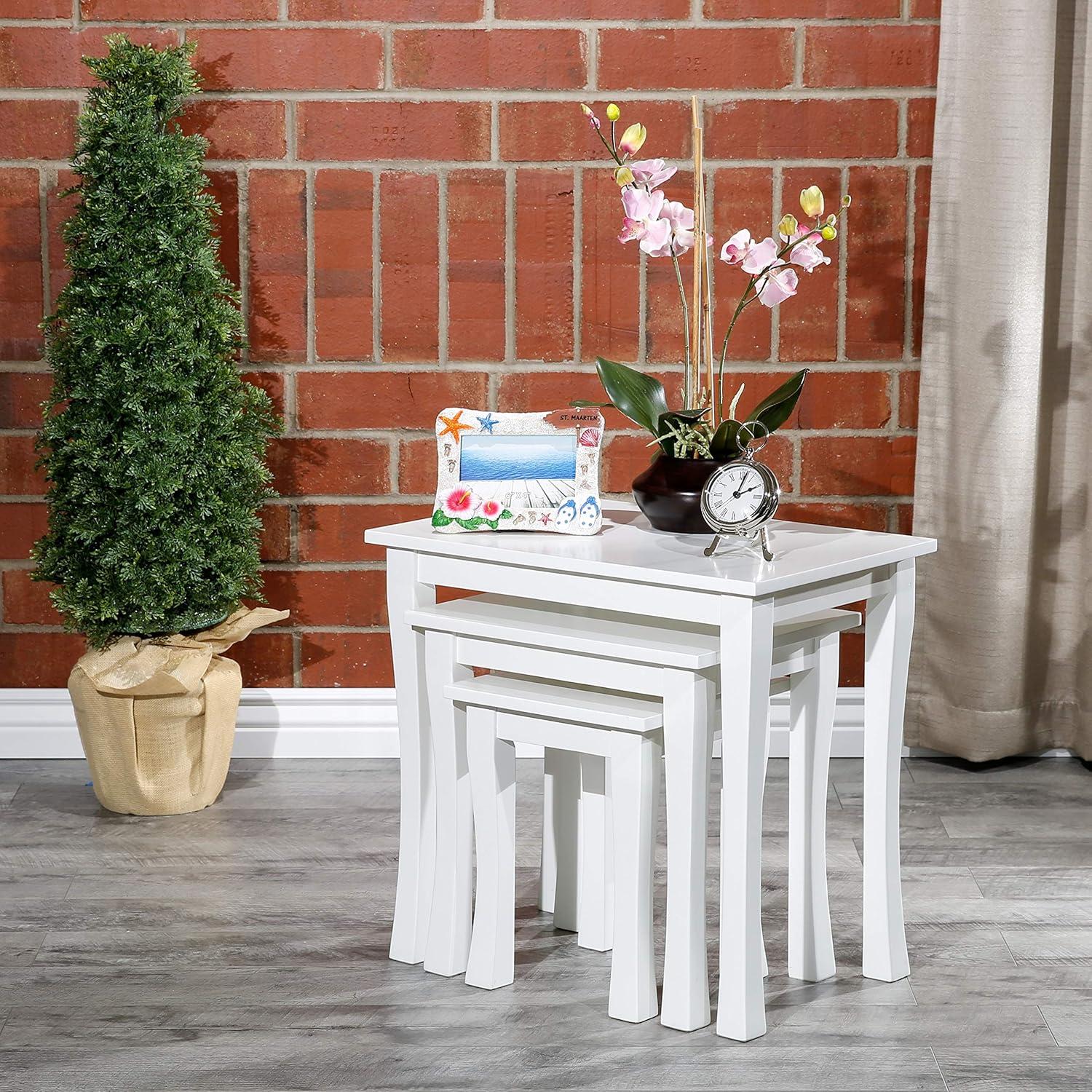 Aspen White 3-Piece Modern Nesting Table Set with Birchwood Veneer