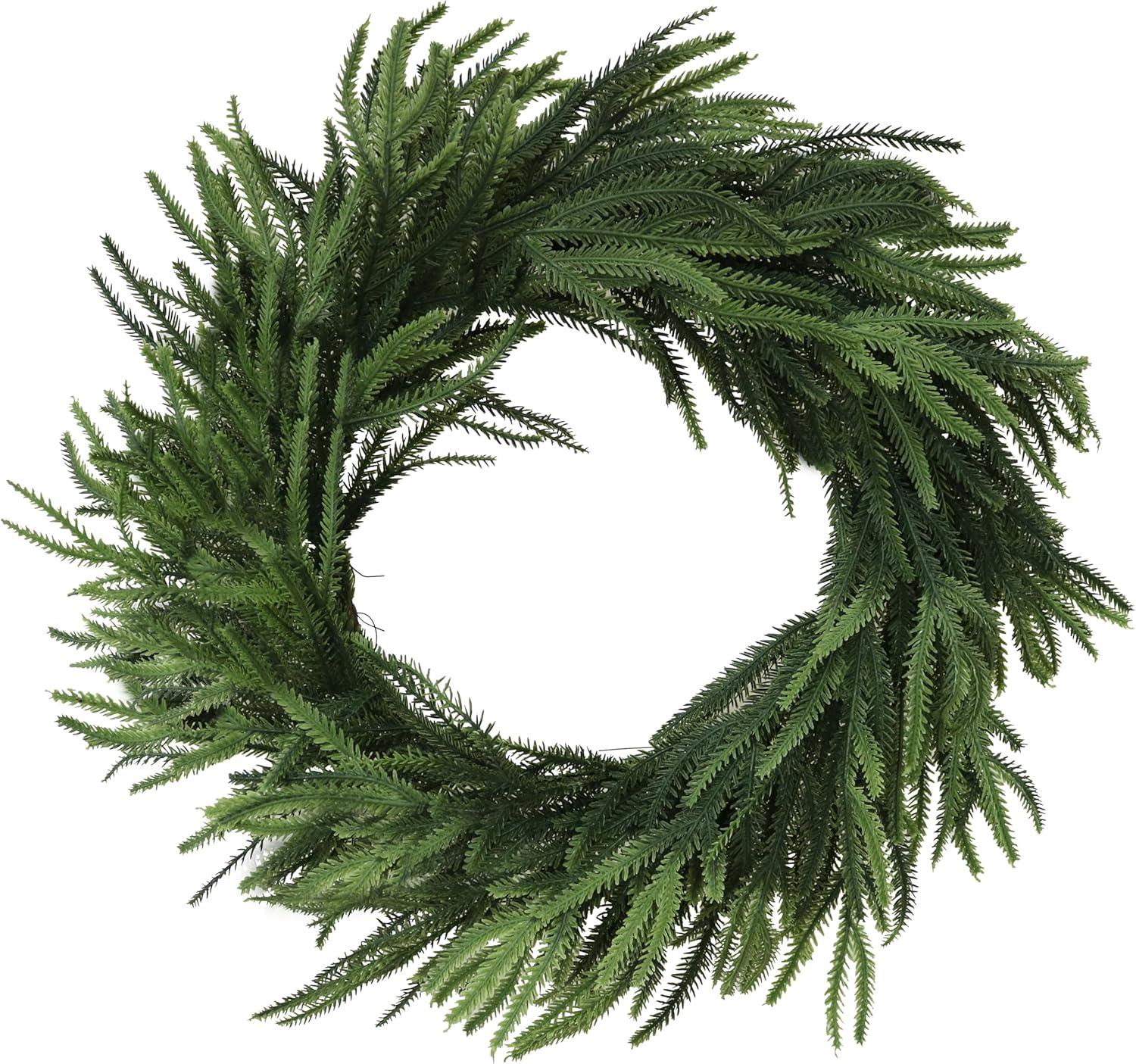 MUYIER 24" Real Touch Norfolk Pine Wreath for Front Door Artificial Christmas Wreath Green Faux Pine Wreath