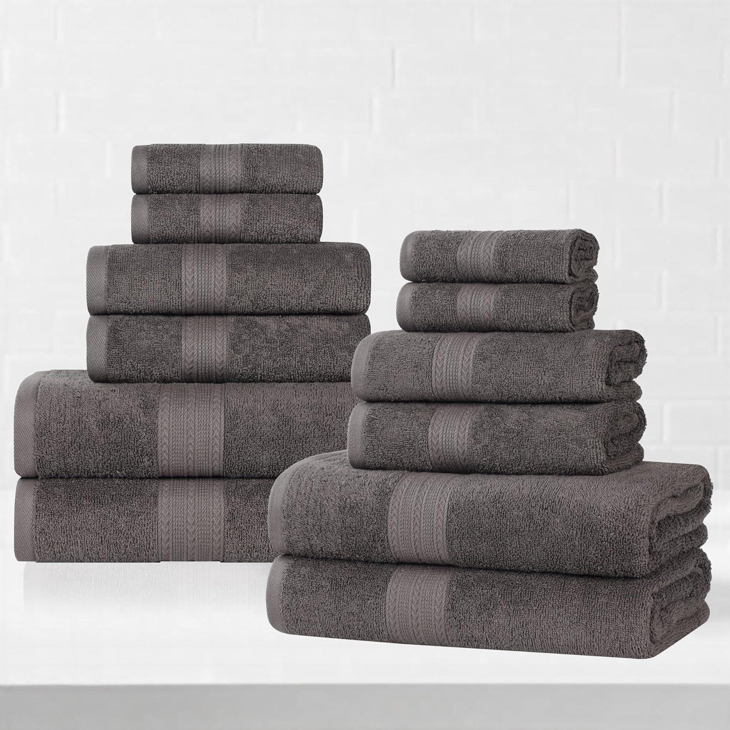 Superior Eco-Friendly Cotton Solid 12-Piece Graphite Towel Set