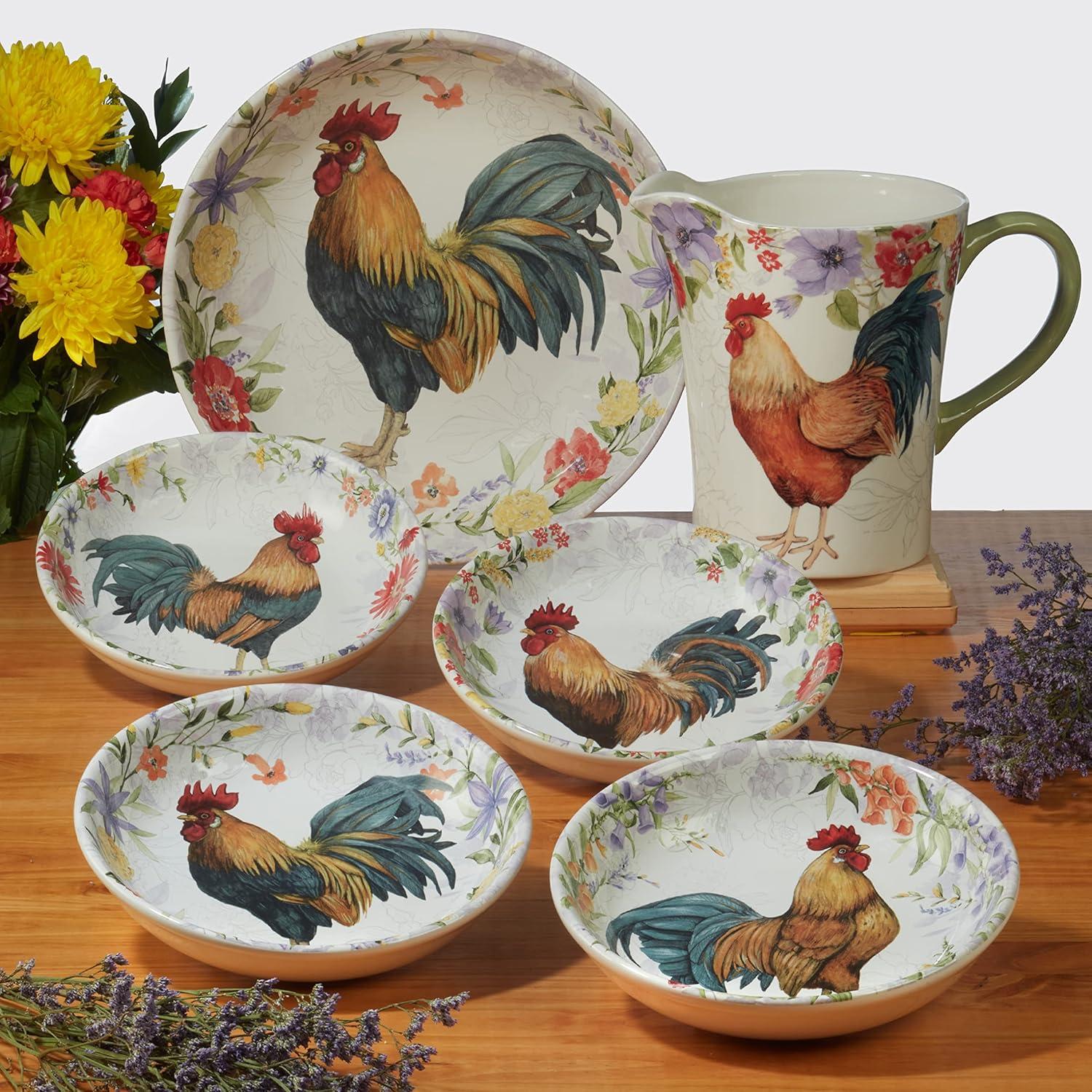 Certified International Floral Rooster Pitcher