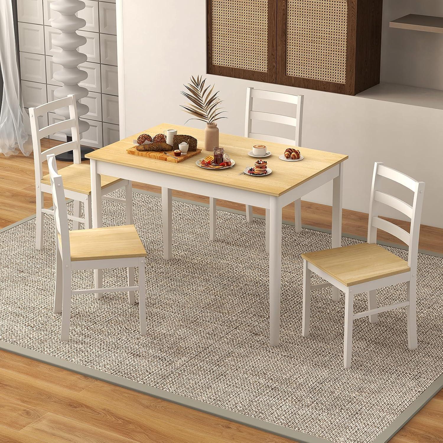 Costway 5-Piece Dining Set Solid Wood Kitchen Furniture with Rectangular Table & 4 Chairs Natural