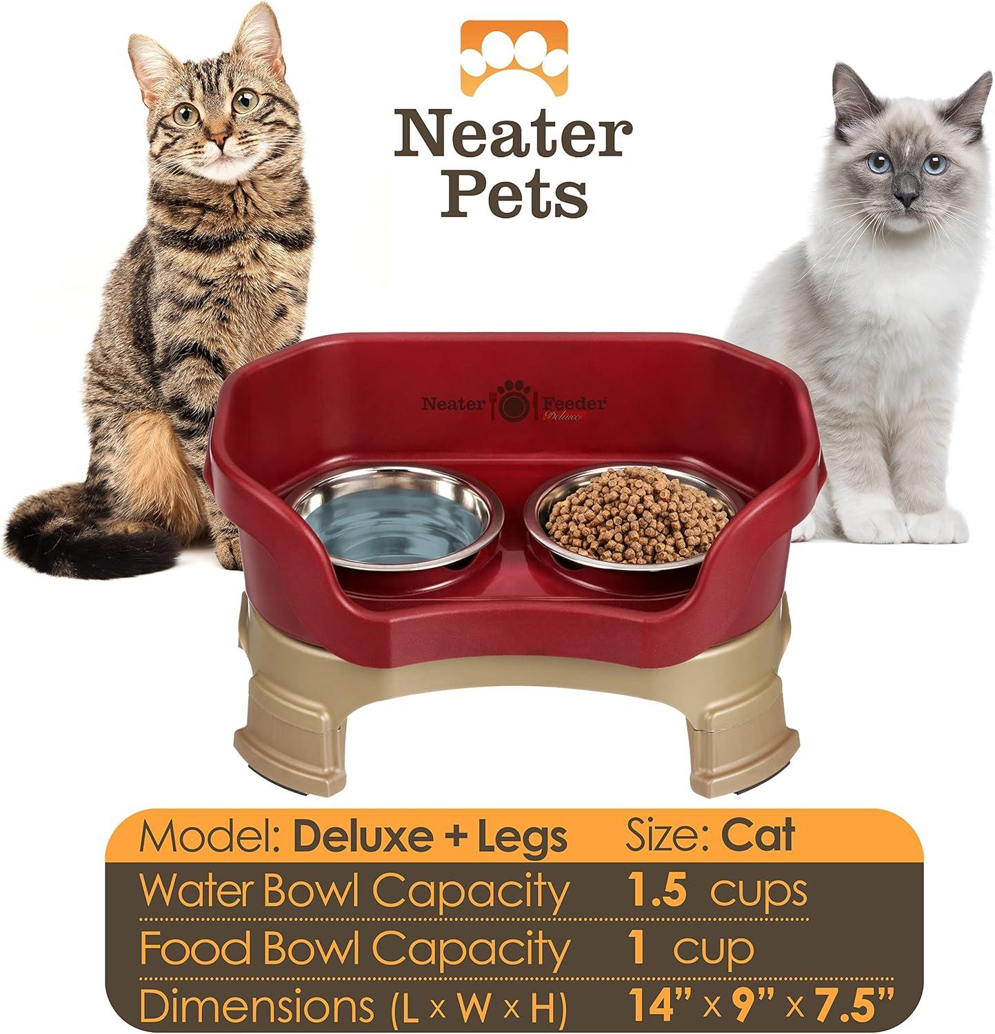 Neater Pets Neater Feeder Deluxe With Leg Extensions Mess-Proof Elevated Food & Water Bowls for Cats, Cranberry