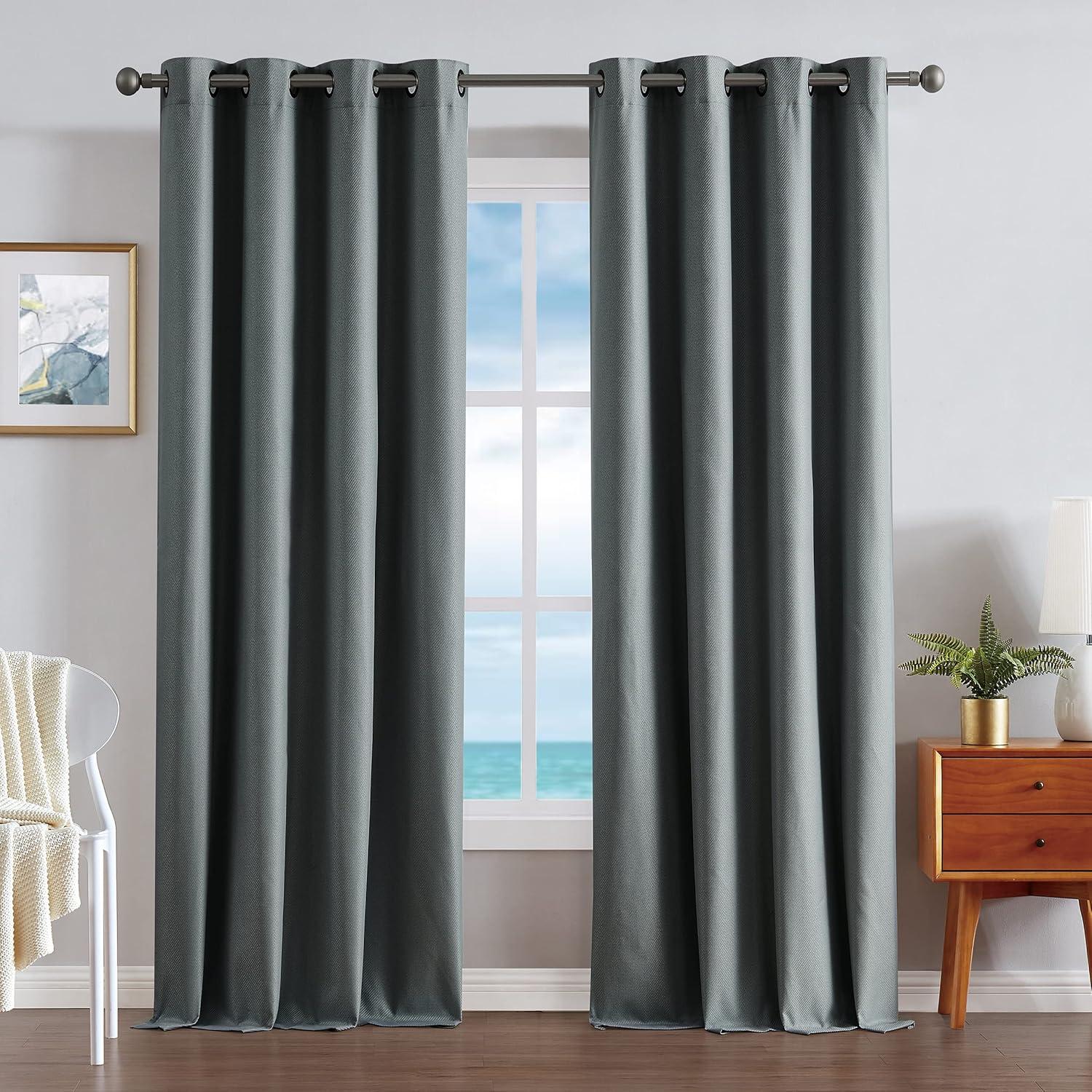 Nautica Synthetic Solid Color Blackout Thermal Rod Pocket Curtain Panels (Set of 2)