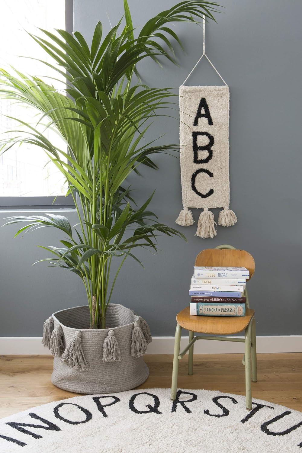 Casual Tassels Light Grey Round Cotton Storage Basket