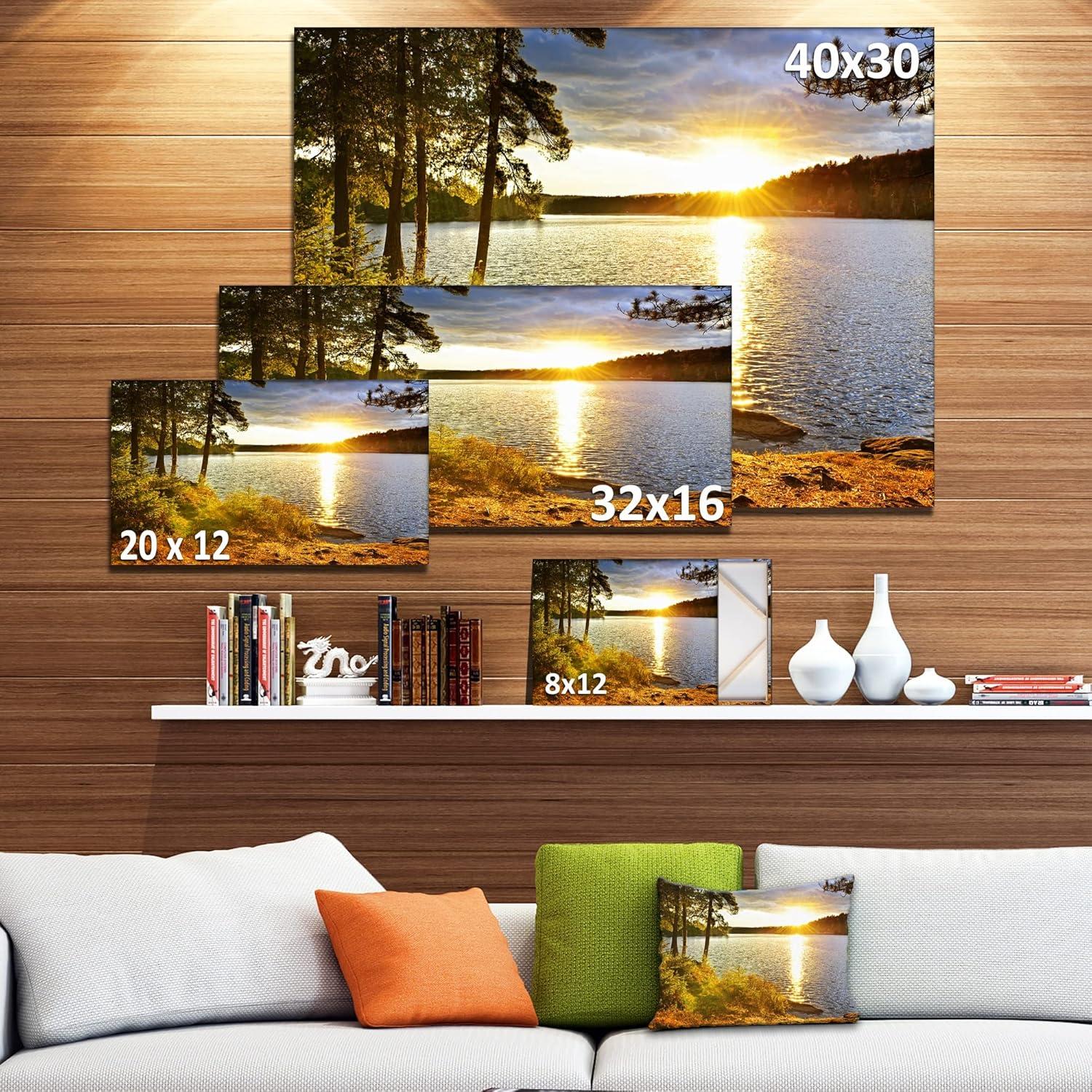 Golden Sunset Over Lake Landscape Canvas Print