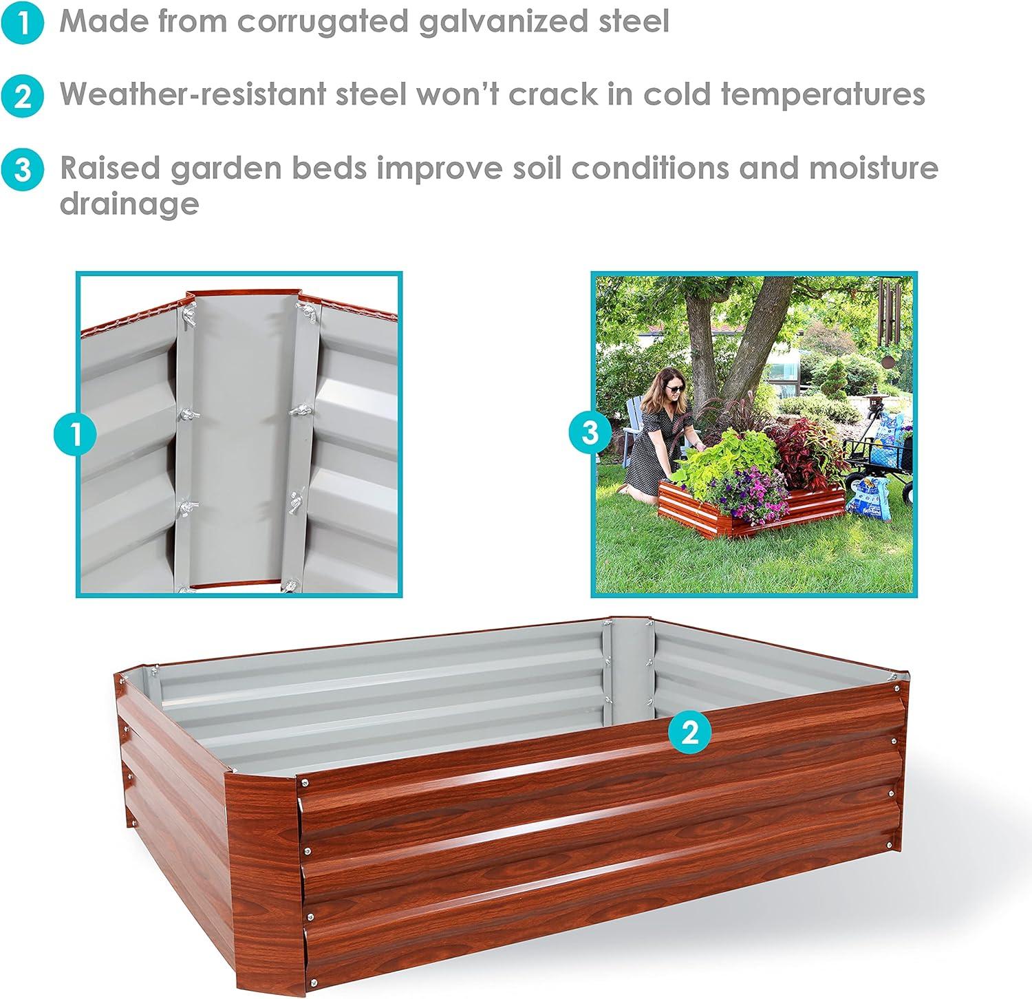 Sunnydaze Raised Hot Dip Galvanized Steel Garden Bed for Plants, Vegetables, and Flowers - 47" L x 11.75" H - Woodgrain