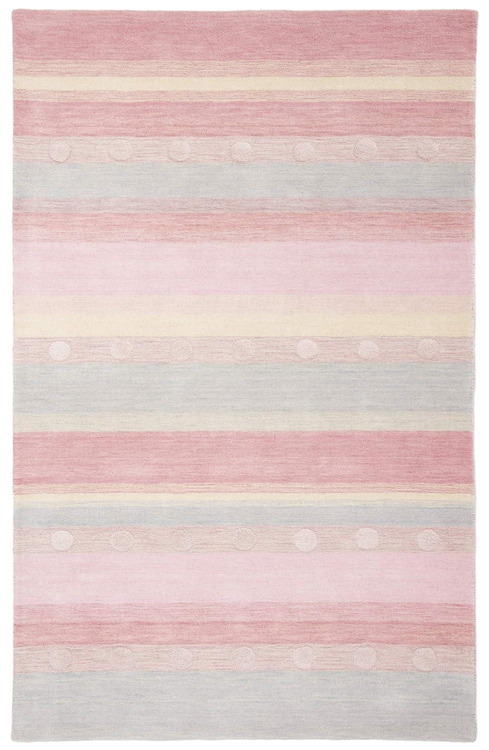 SAFAVIEH Kids Jayde Geometric Striped Wool Area Rug, Light Blue/Pink, 6' x 9'