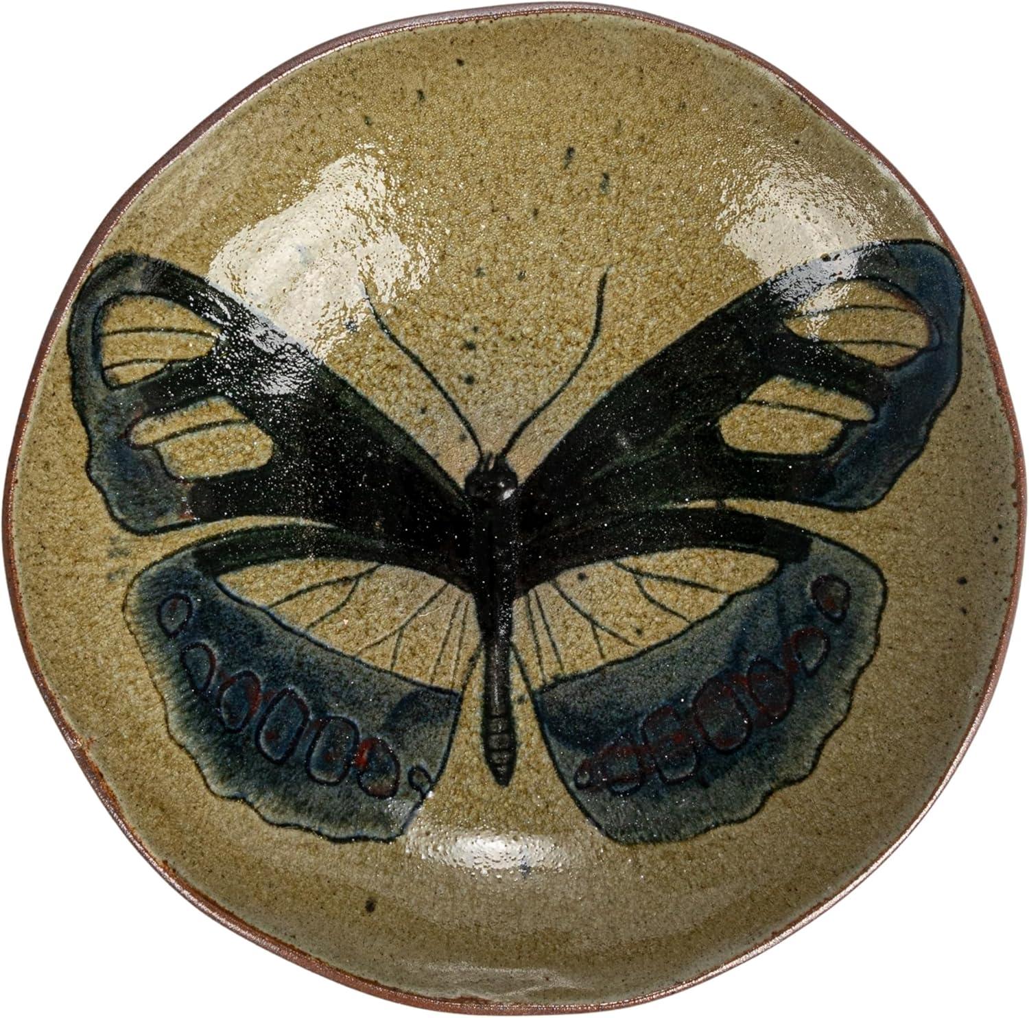 Creative Co-Op Stoneware Plate Set with Insect and Bird Designs, Multicolor, Set of 4