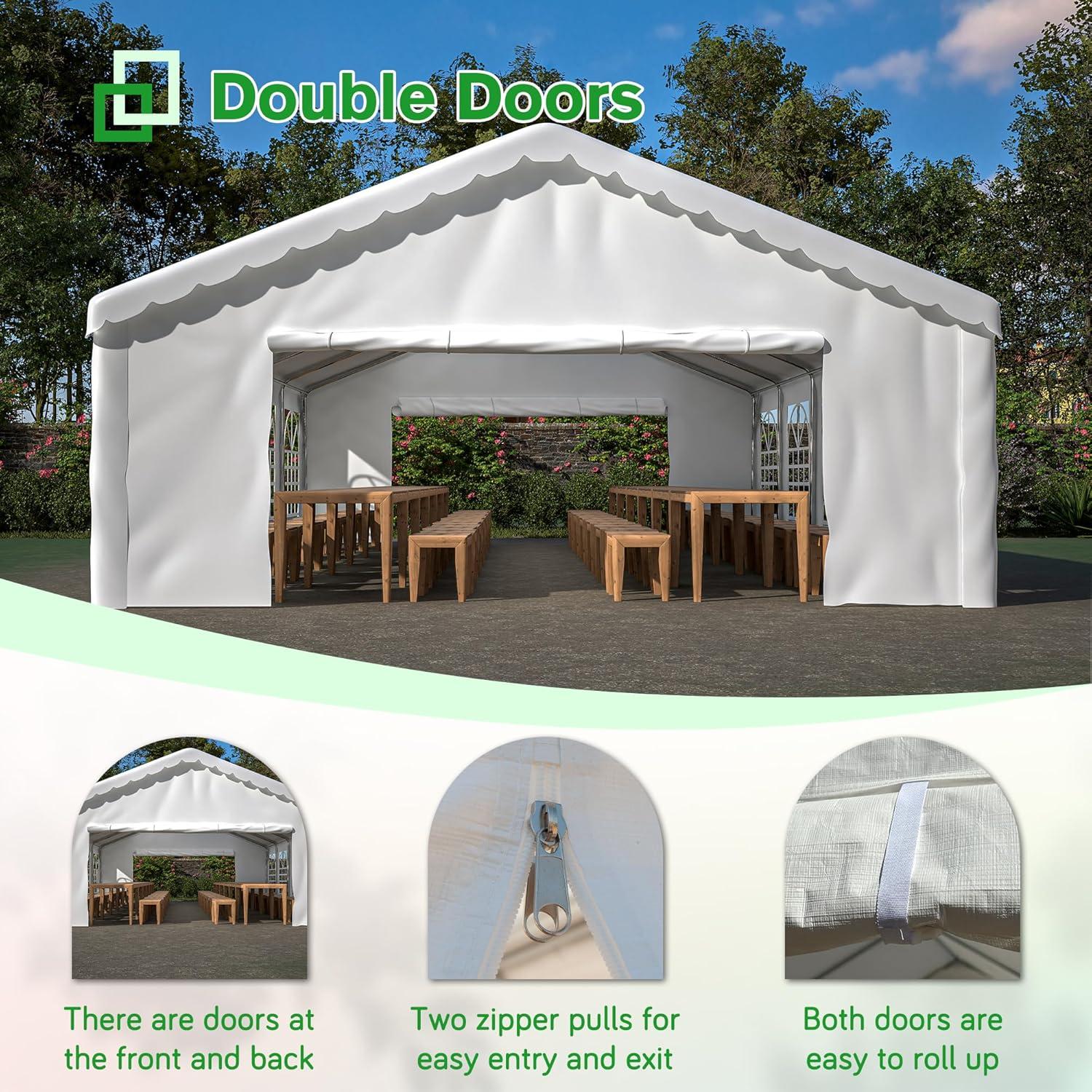 Large White Outdoor Party Tent with Galvanized Steel Frame