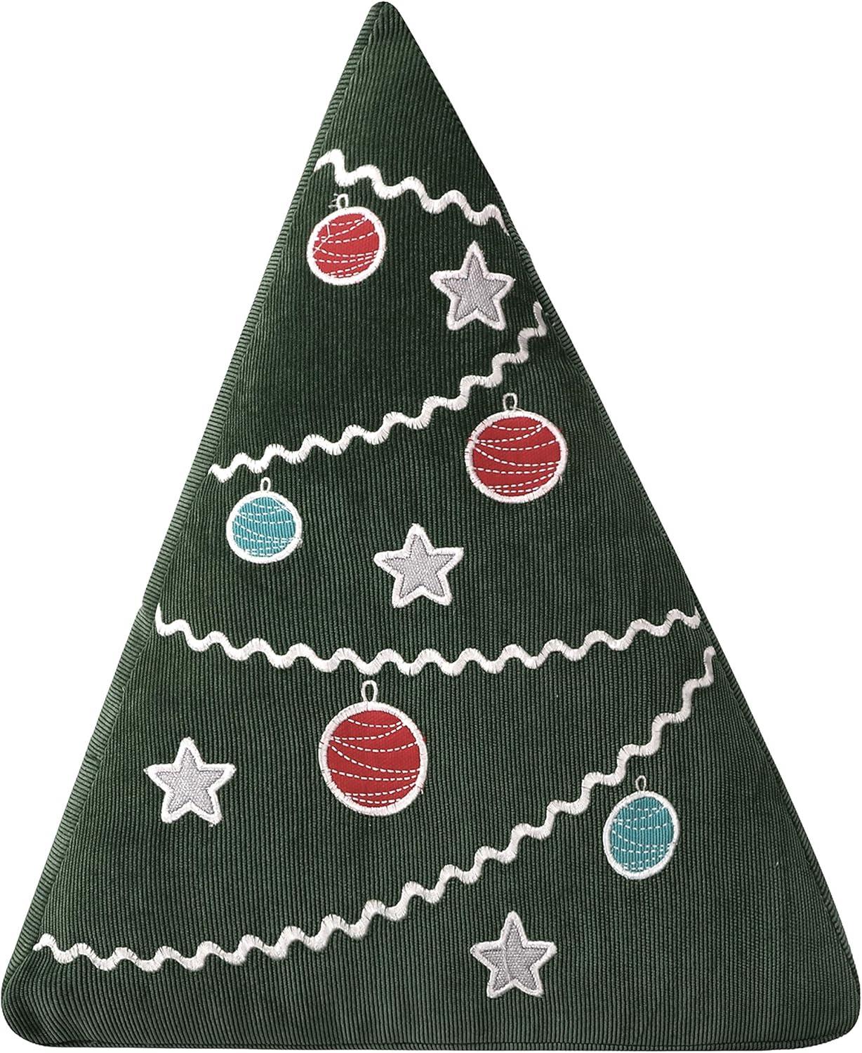 Green Corduroy Christmas Tree Embroidered Decorative Pillow