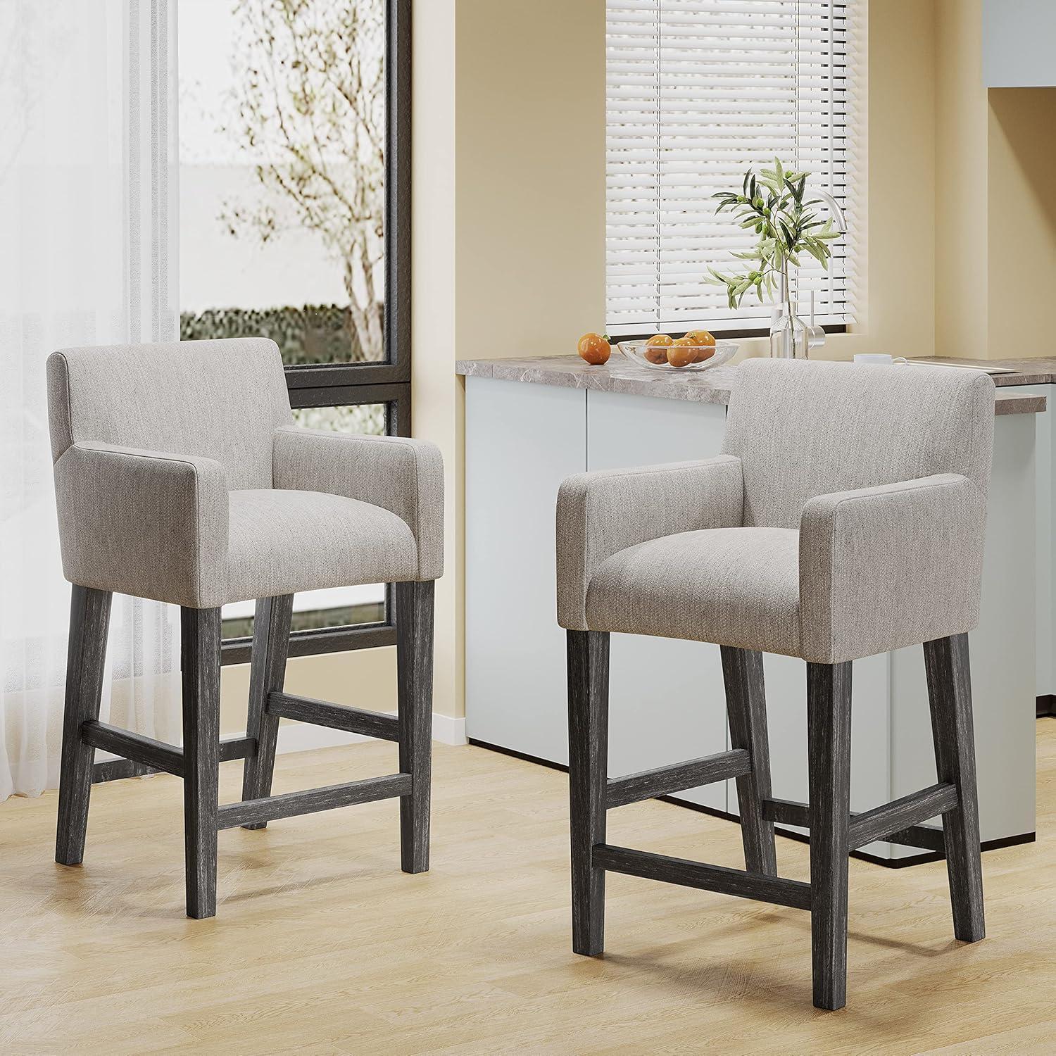 Armga Light Gray Upholstered Wood Counter Stools, Set of 2