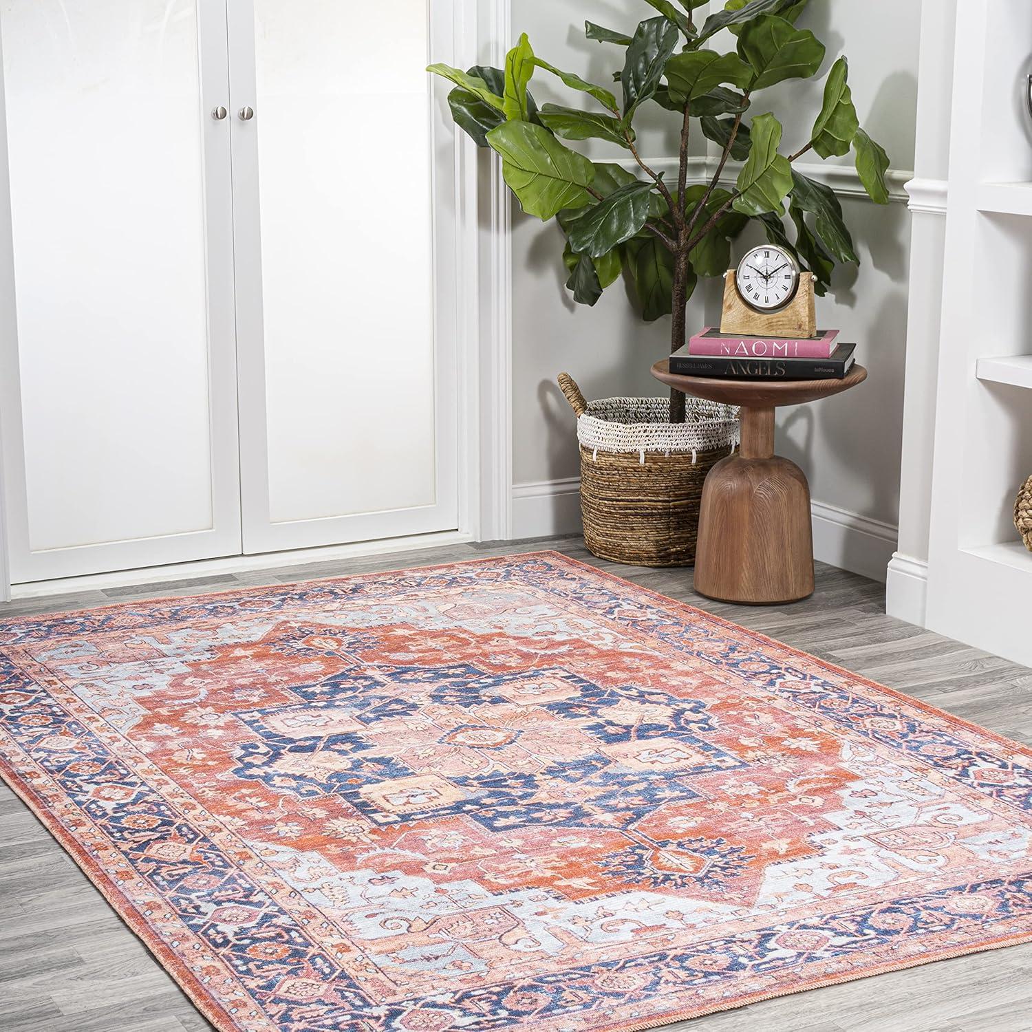 5' x 8' Maris Ornate Medallion Machine Washable Indoor/Outdoor Area Rug, Orange/Cream - JONATHAN Y