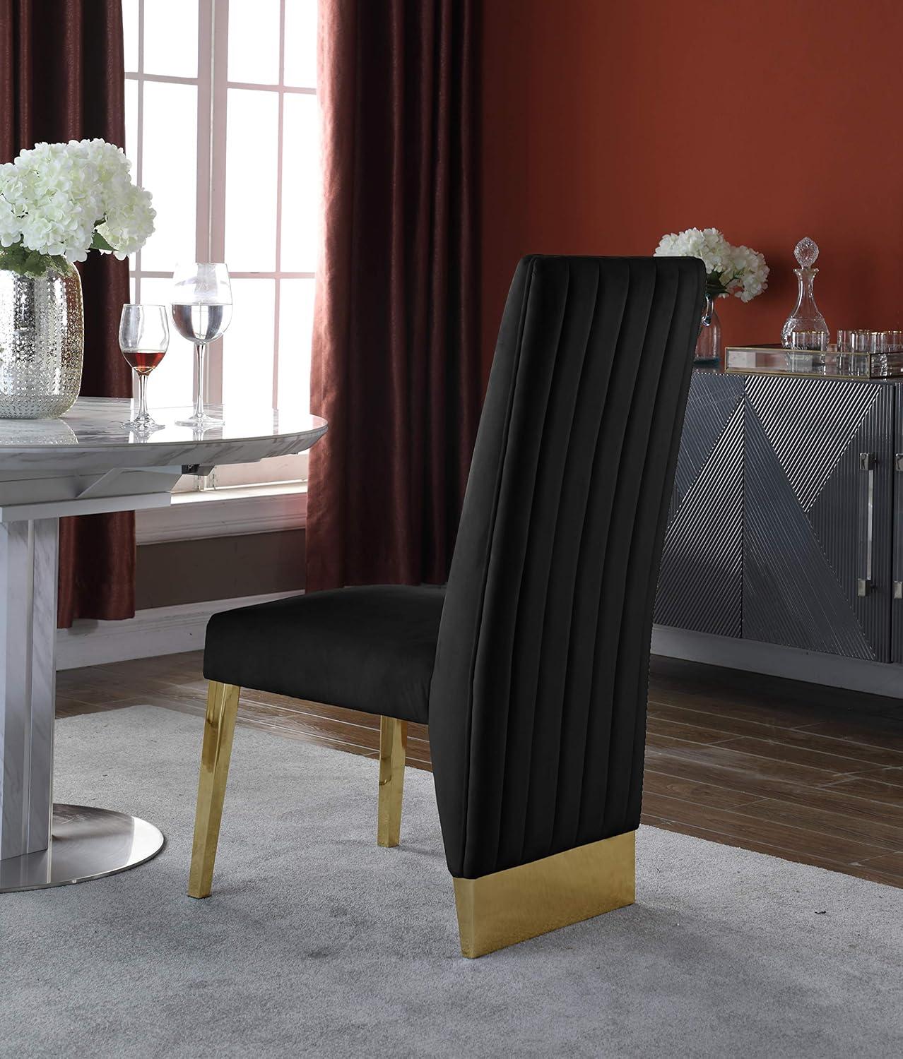 Meridian Furniture Porsha 19"H Velvet Dining Chair in Black (Set of 2)