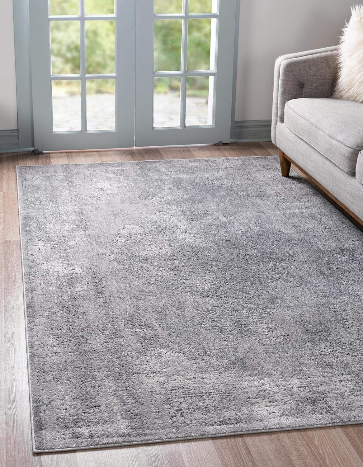 Gray 6' x 9' Oriental Synthetic Stain-Resistant Area Rug