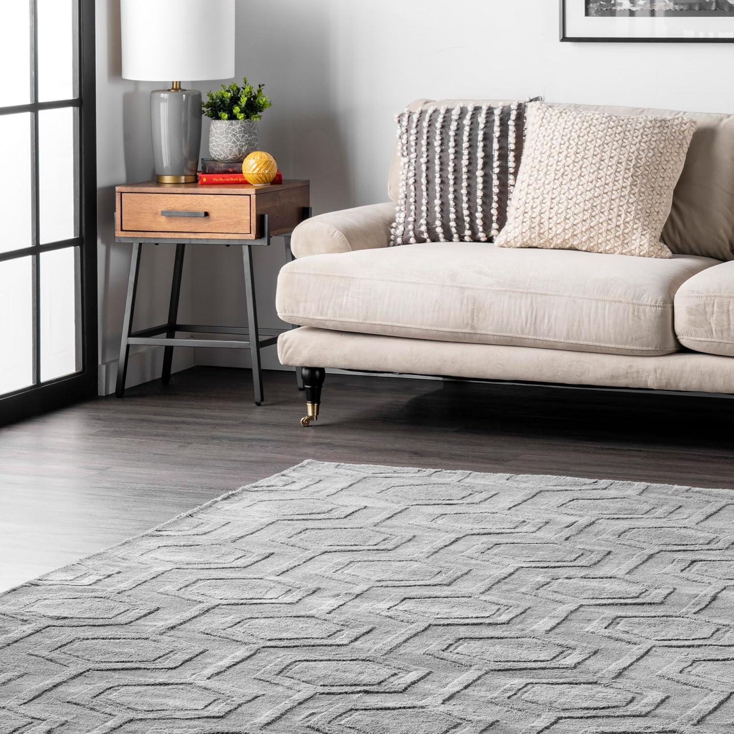 Nuloom Ambrose Geometric 5x8 Wool Indoor Area Rug for Living Room Bedroom Dining Room Kitchen, Grey