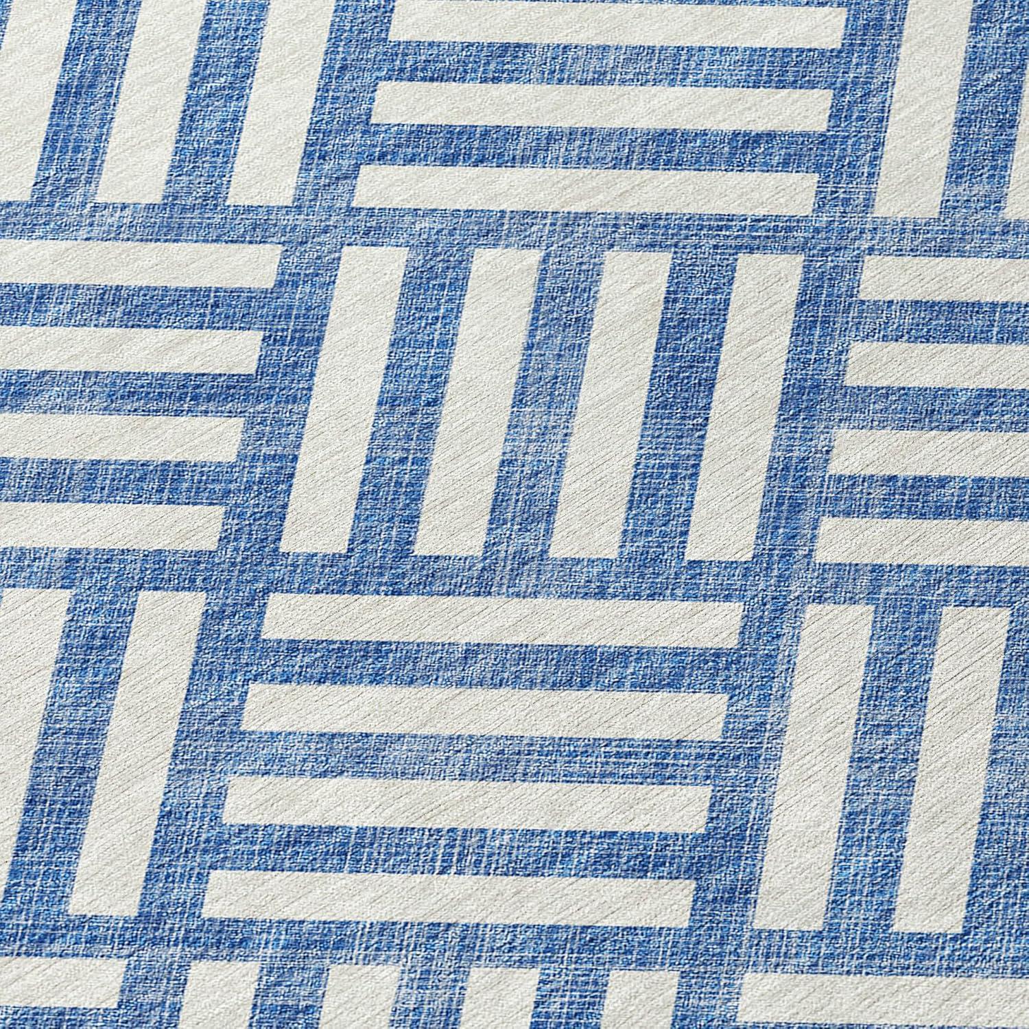 Blue Geometric Flat Woven Washable 5' x 7' Rug