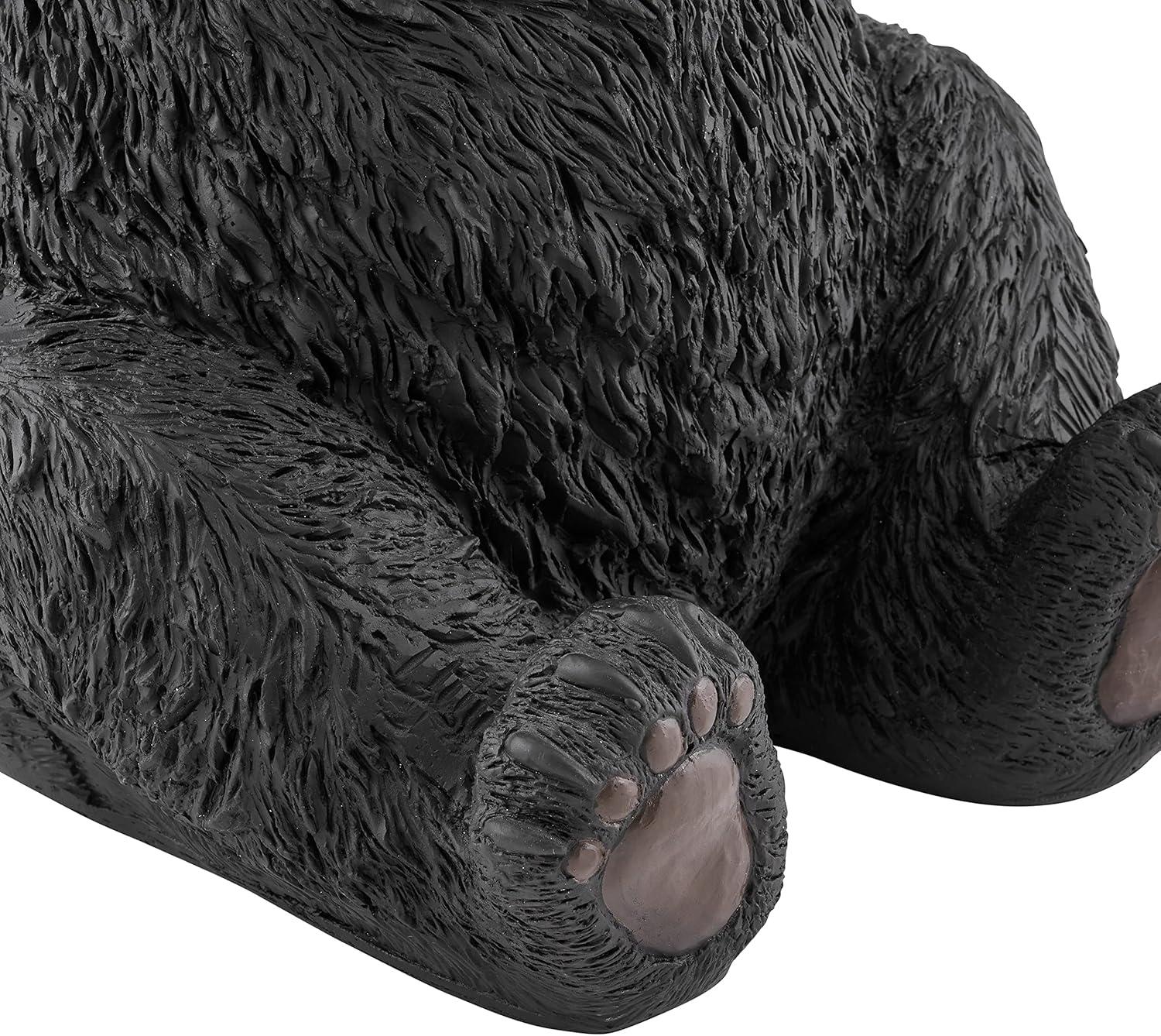 Linon Barney Bear Resin Accent Table Glass Top with Beveled Edge in Dark Brown