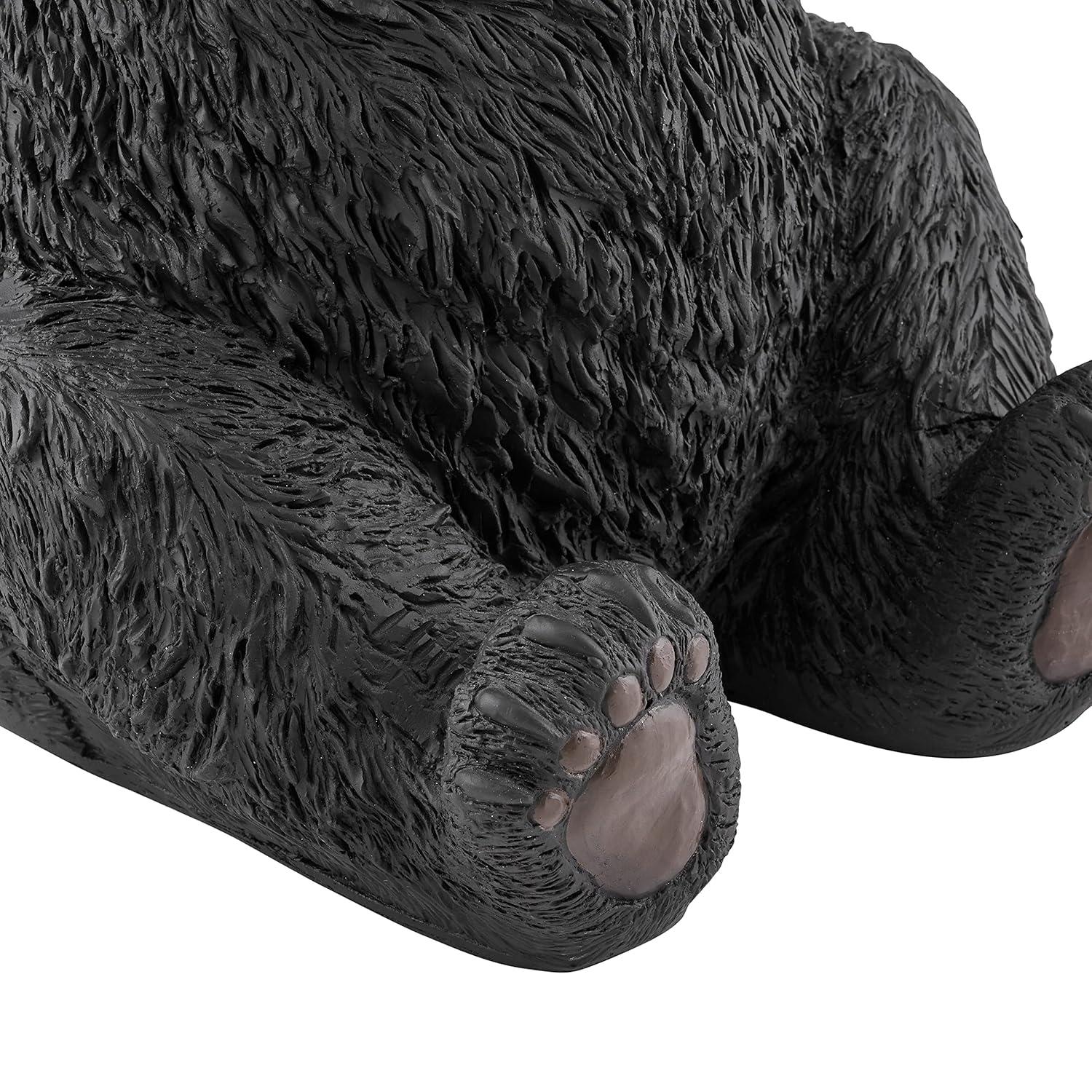 Linon Barney Bear Resin Accent Table Glass Top with Beveled Edge in Dark Brown