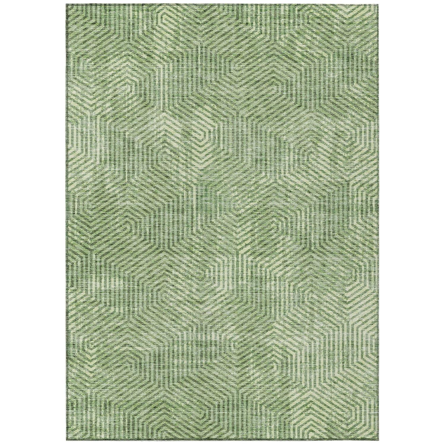 Green Geometric Machine-Washable Indoor/Outdoor Rug 2'6" x 3'10"