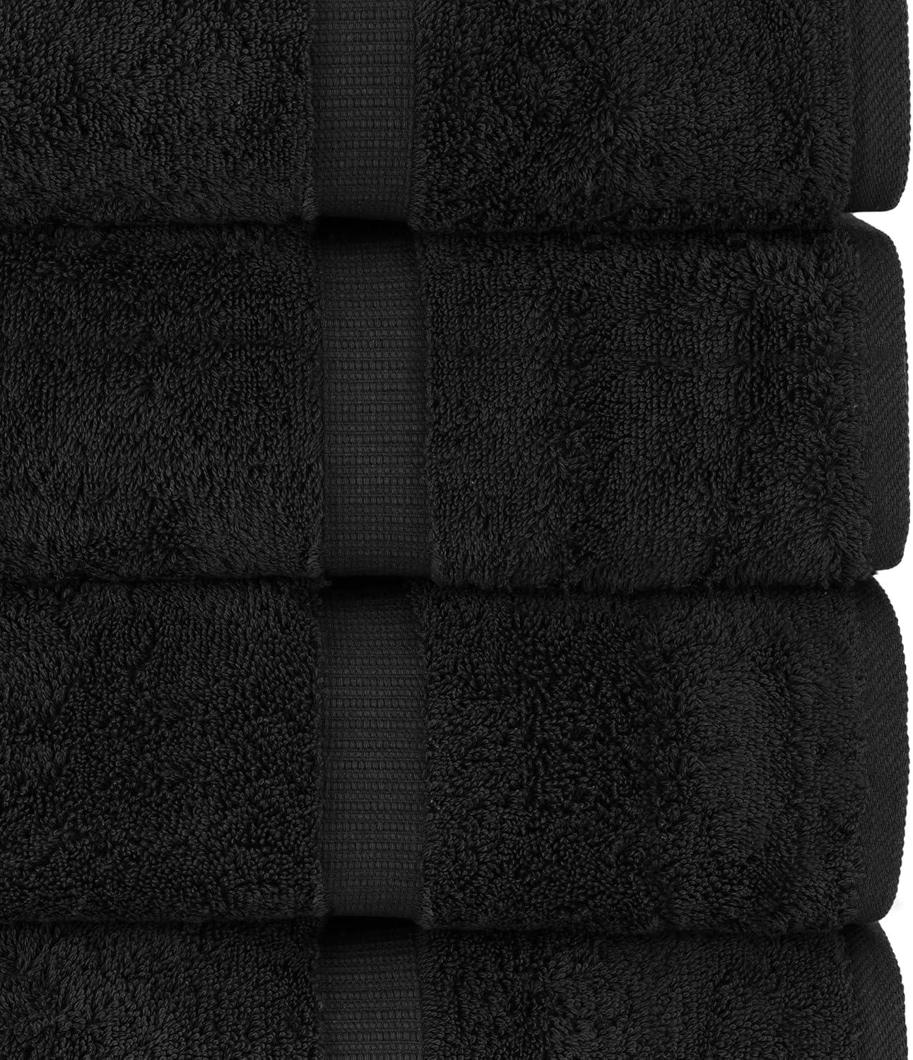 Luxury Hotel & Spa Ultra Soft Hand Towels 100% Turkish Cotton - Black - Set of 4