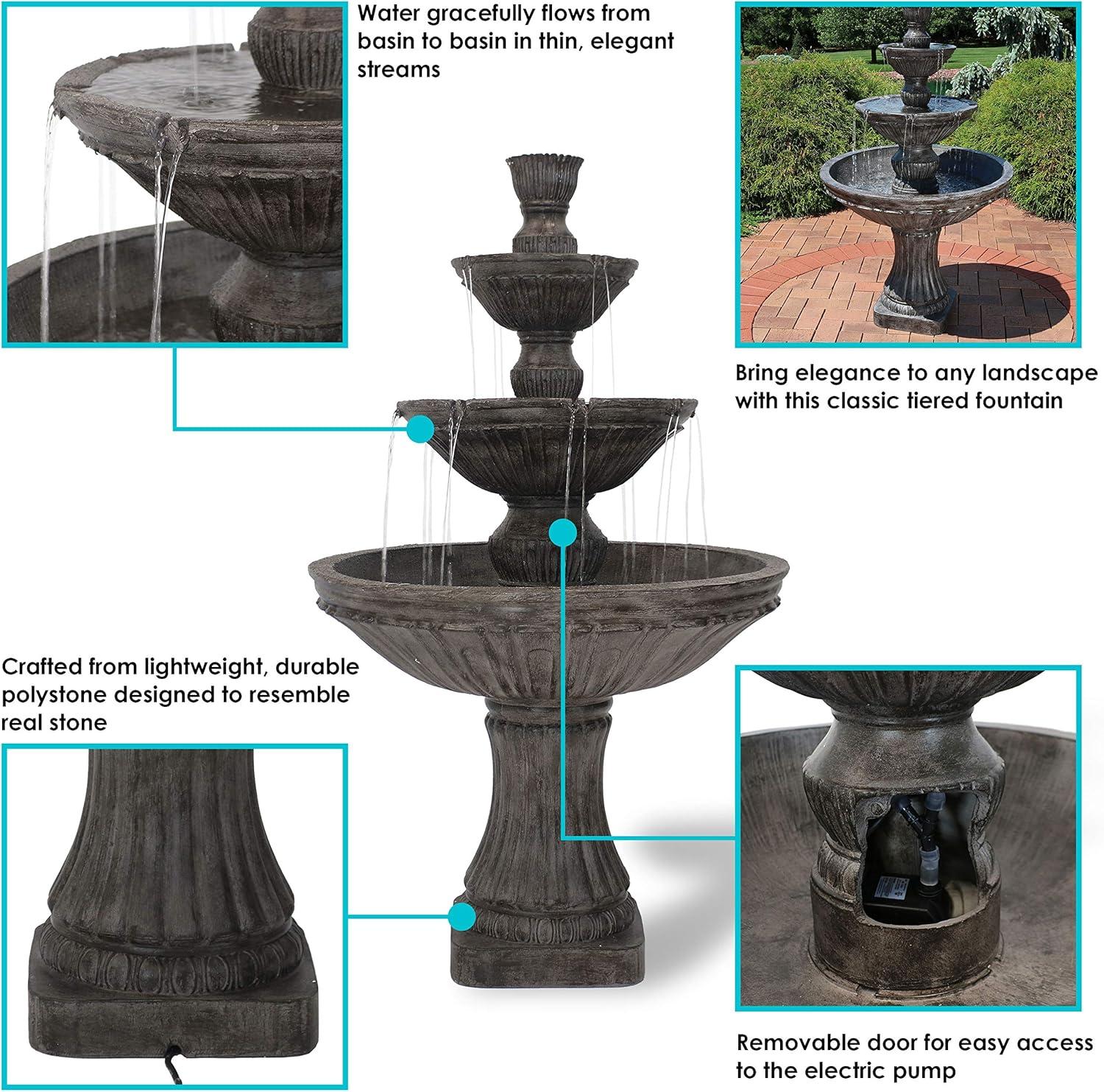 Sunnydaze 55"H Electric Polystone Classic Style 3-Tier Designer Outdoor Water Fountain, White Finish