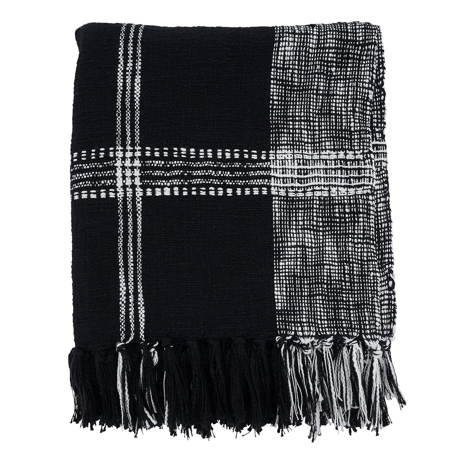 50"x70" Oversized Plaid Cotton Throw Blanket Black - Saro Lifestyle: Traditional Style, Hand Wash, Year Round Comfort