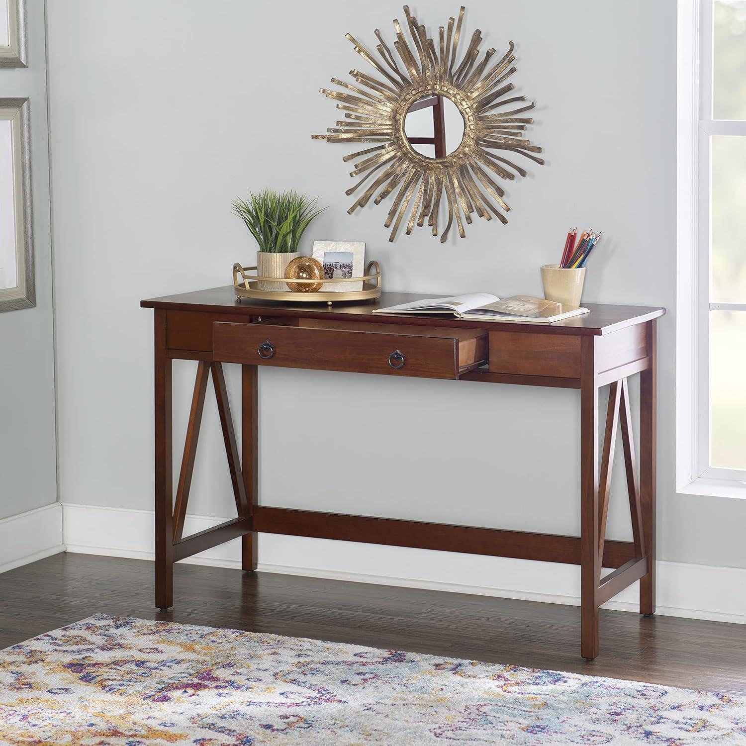 46" Titian Transitional Writing Desk Tobacco - Linon: Home Office Furniture, Pine Frame, Metal Hardware