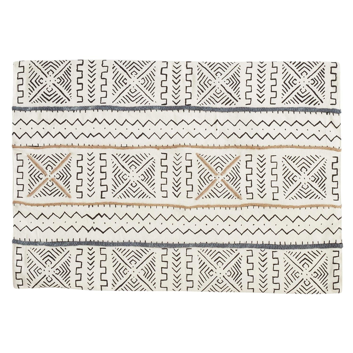 Saro Lifestyle Mudcloth Placemat, 14"x20" Oblong, White (Set of 4)