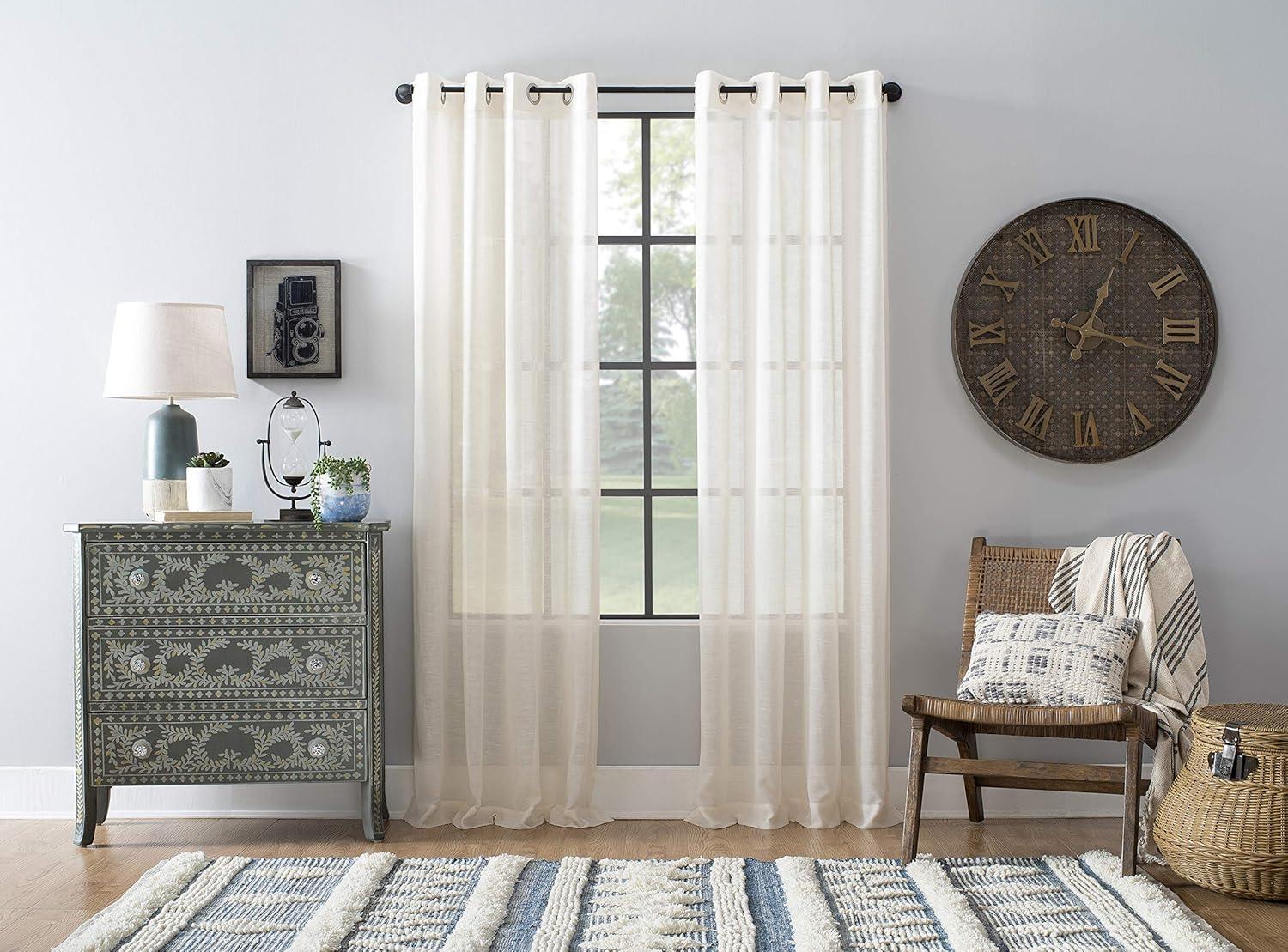 63"x52" Slub Textured Linen Blend Grommet Top Curtain Ivory - Archaeo: Light Filtering, Modern Indoor Panel