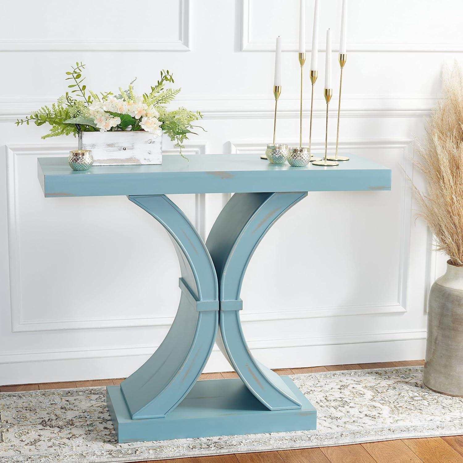 SAFAVIEH Dryden Modern Style Blue Wood Console Table (39.5 in. W x 15.5 in. D x 31.8 in. H)