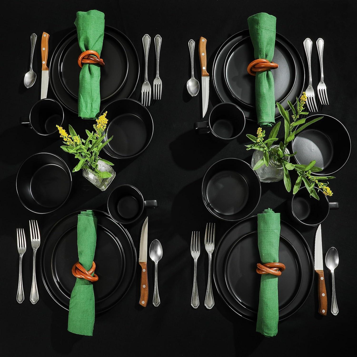 Matte Black Ceramic Stoneware Dinnerware Set - Service for 8