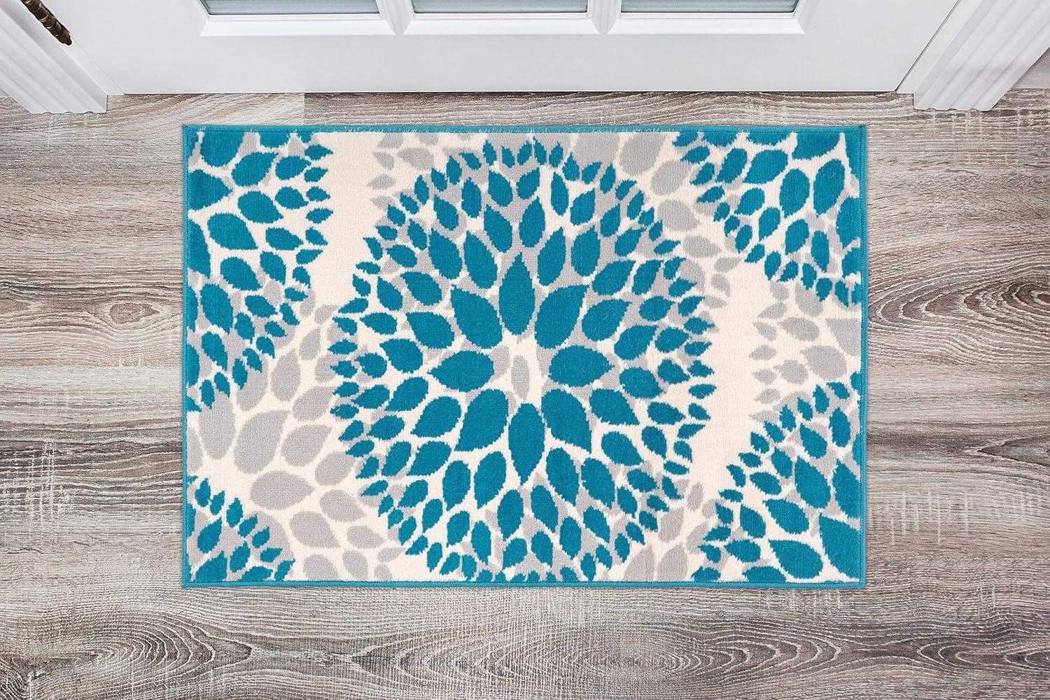 Blossom Splash Blue Synthetic 2' x 3' Easy-Care Area Rug