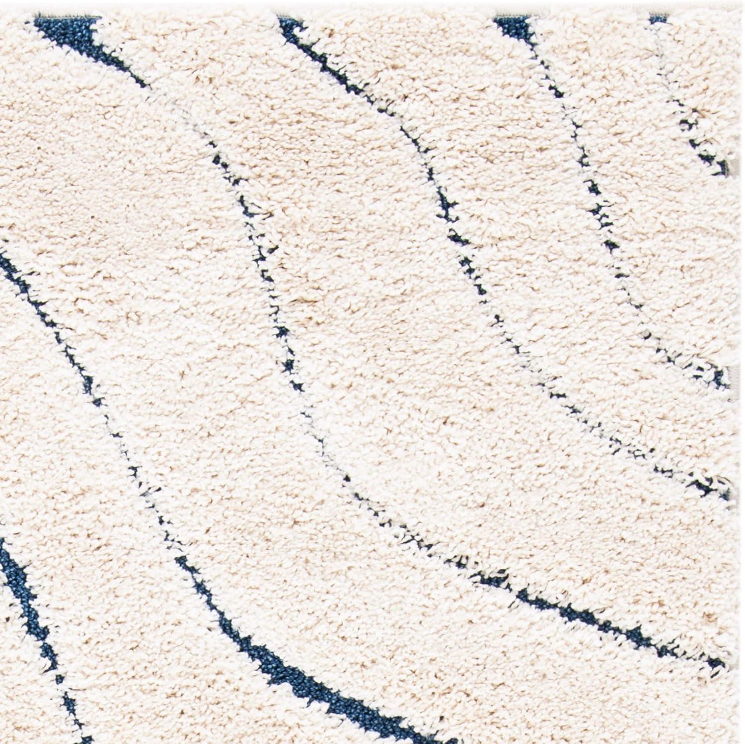 Serene Shag Cream & Blue Synthetic Runner Rug - 2'3" x 7'