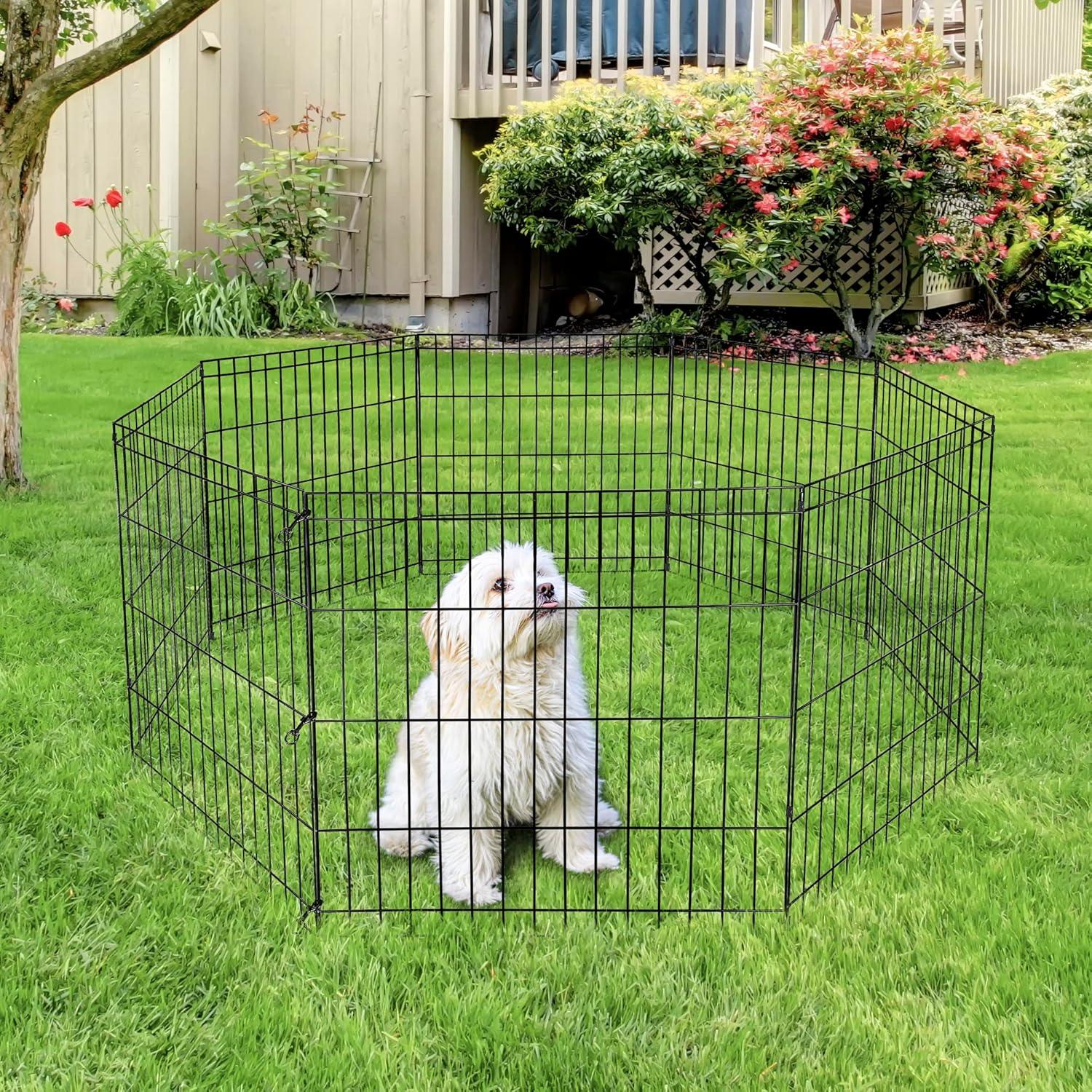 Foldable Black Metal 24-Inch Pet Playpen for Small Animals