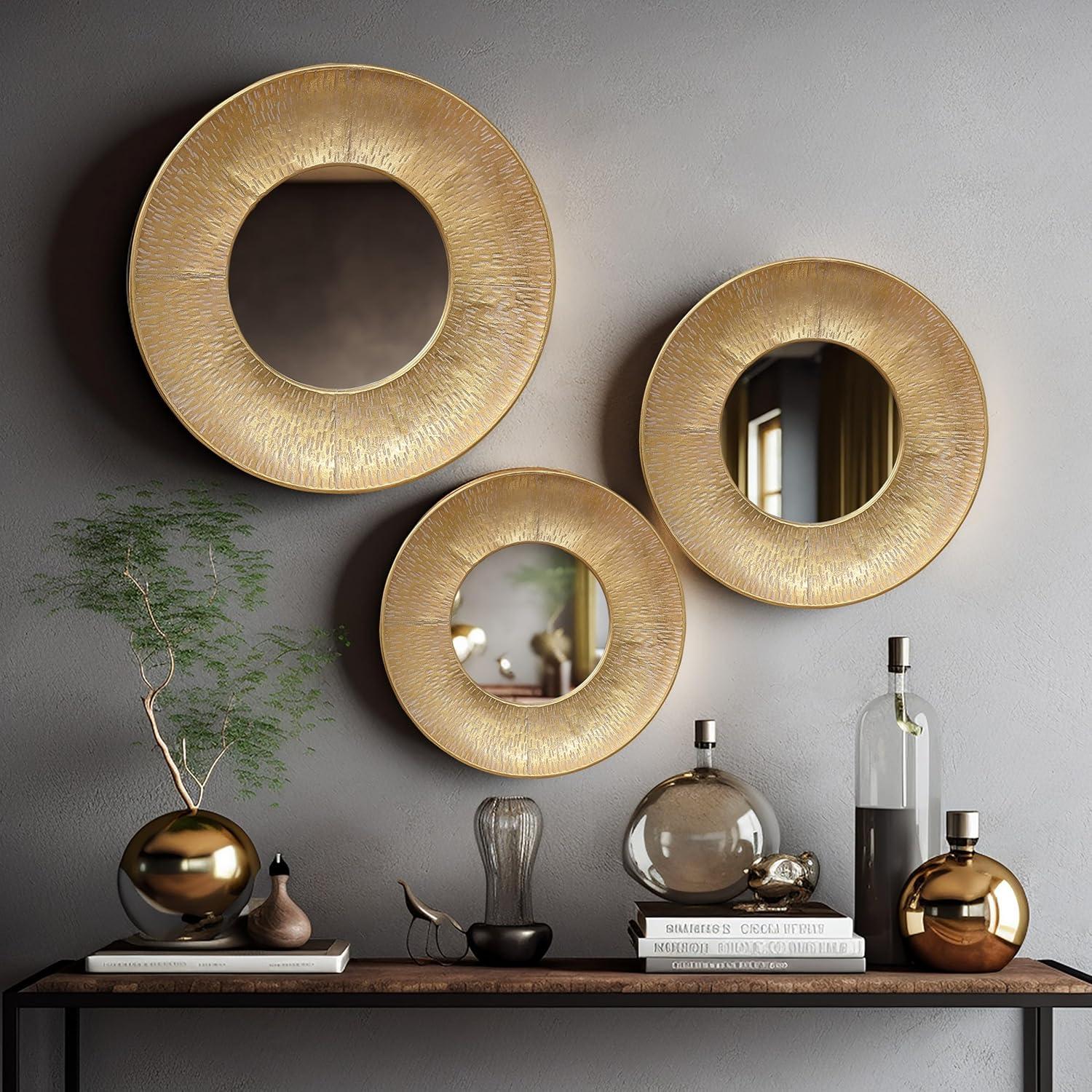 Gold Sunburst 3-Piece Round Wall Mirror Set