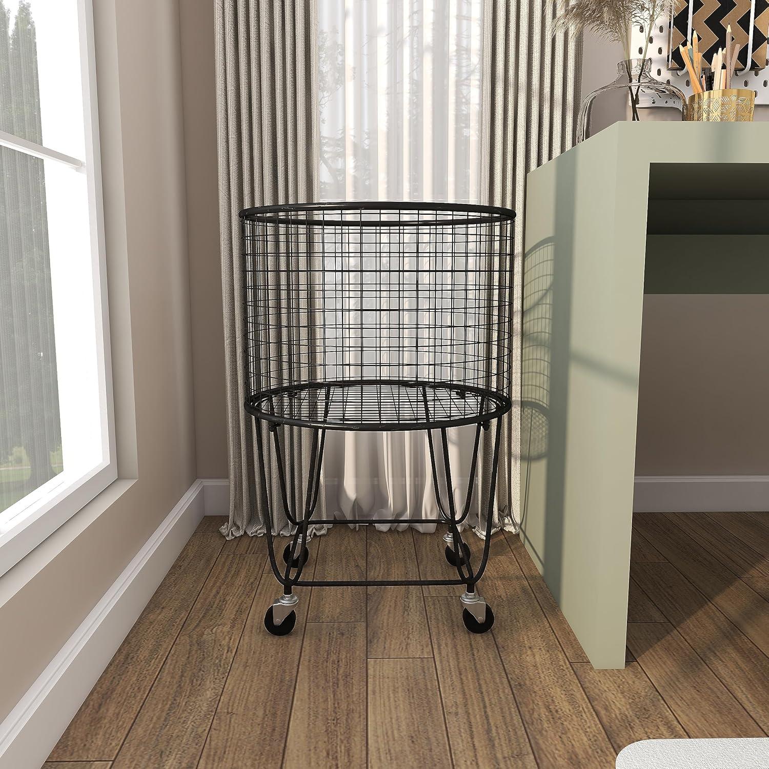 Metal Deep Set Metal Mesh Laundry Basket Storage Cart with Wheels and Handles