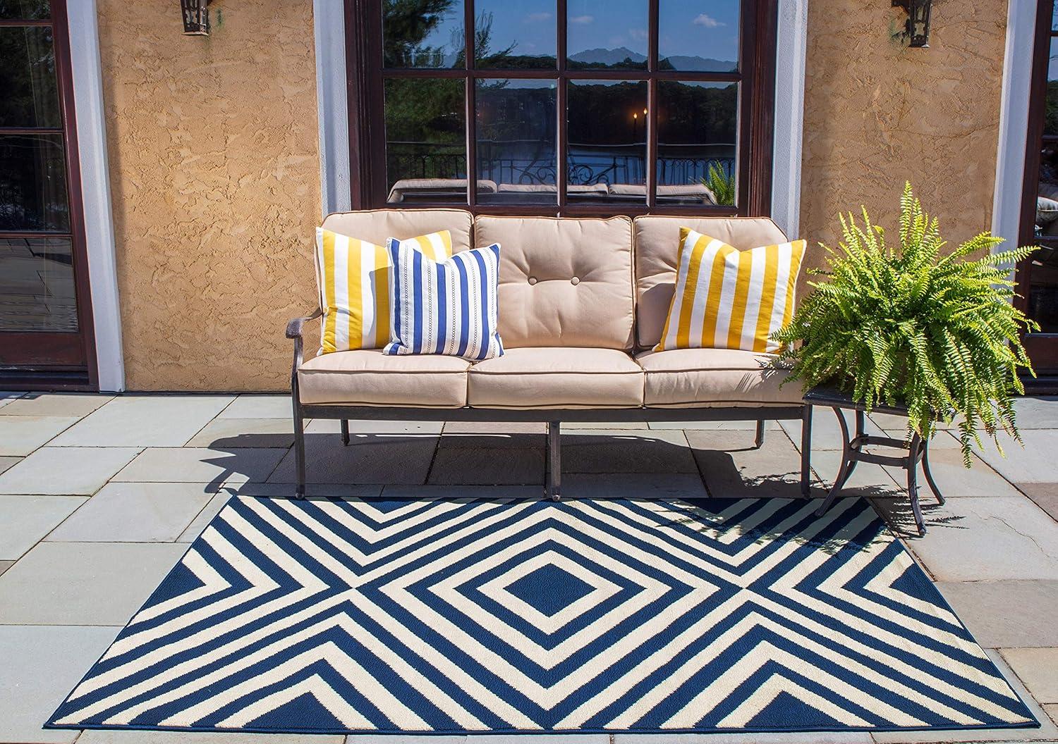 Momeni Baja Zig Zag Navy Indoor Outdoor Rug 2'3" X 7'6" Runner