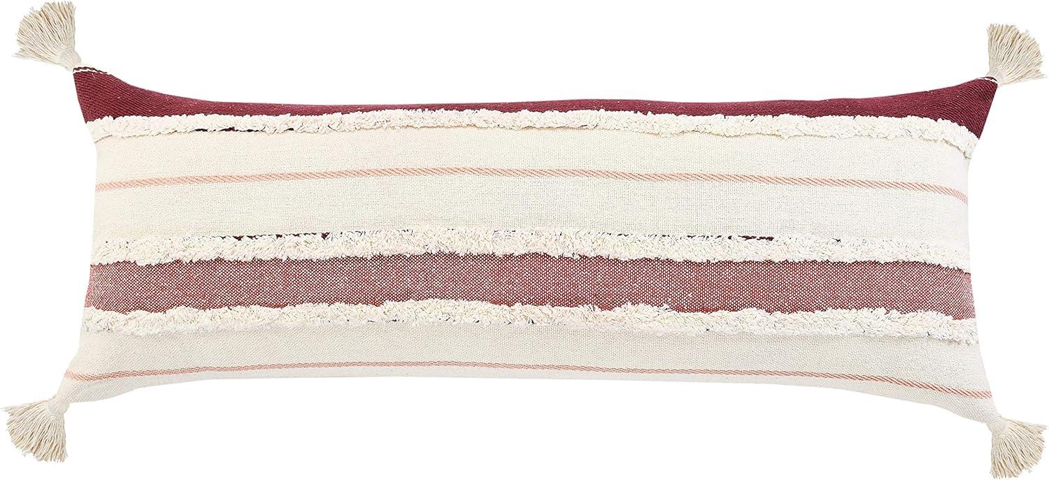 Ox Bay 14" x 36" Hand-stitched White/ Red Stripe Organic Cotton Pillow Cover