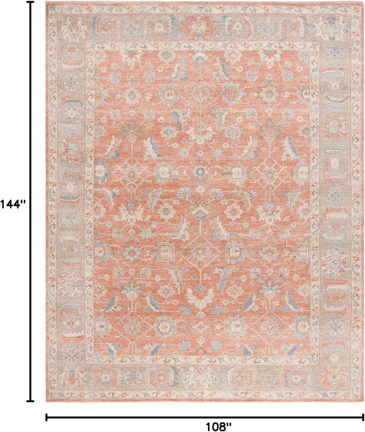 Hand-Knotted Red and Beige Wool 9' x 12' Area Rug