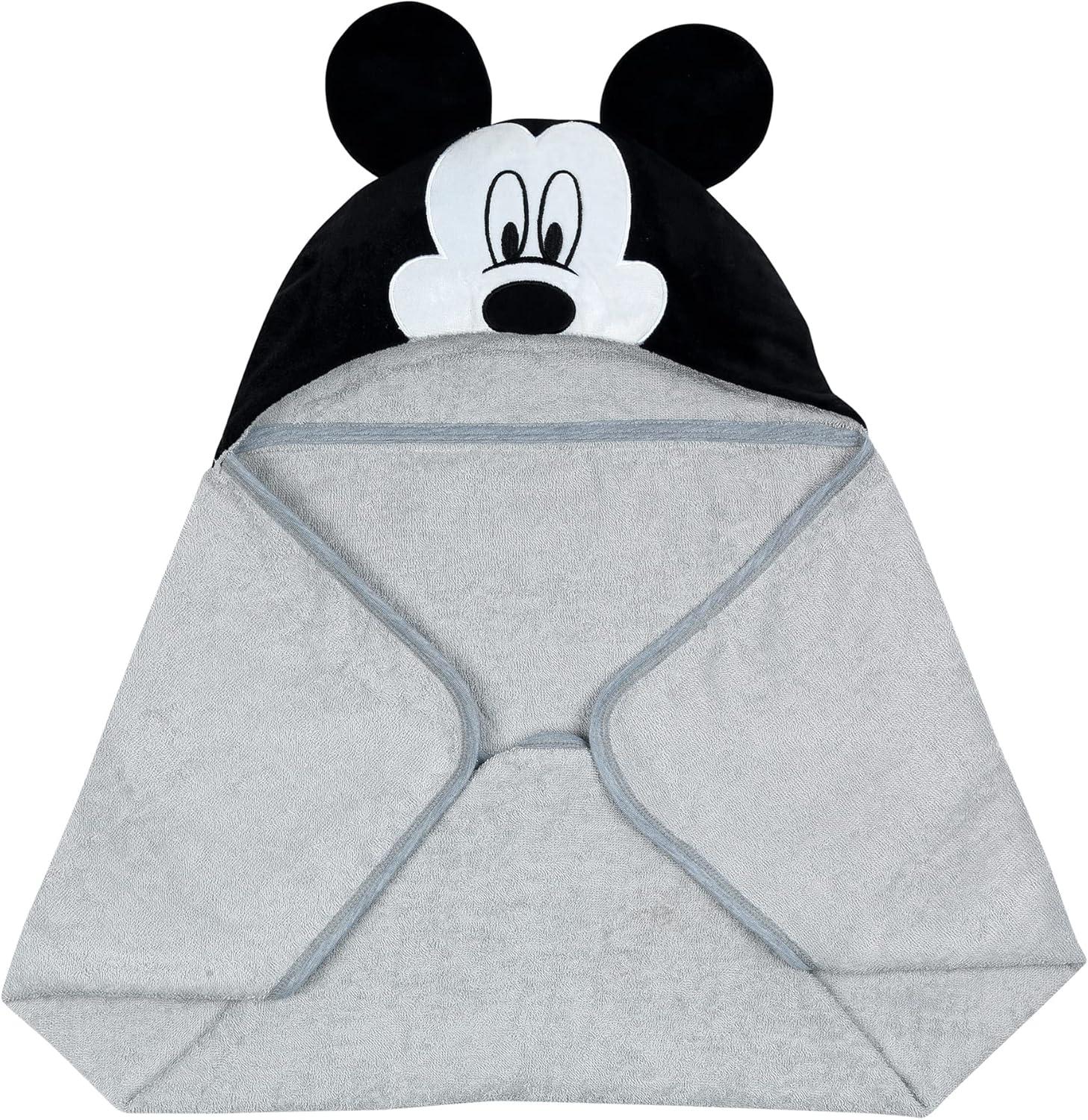 Lambs & Ivy Disney Baby Mickey Mouse Gray Cotton Hooded Baby Bath Towel
