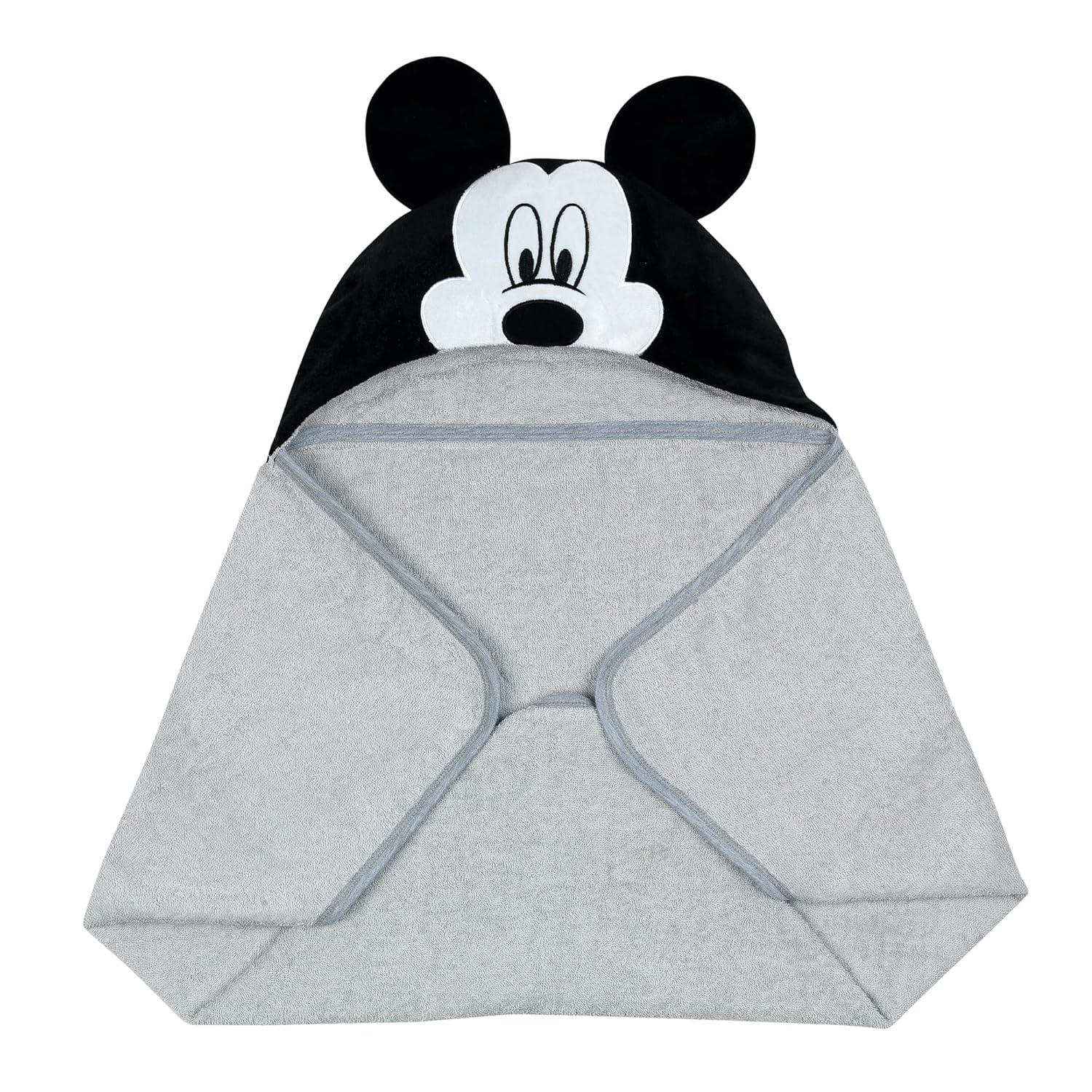 Lambs & Ivy Disney Baby Mickey Mouse Gray Cotton Hooded Baby Bath Towel