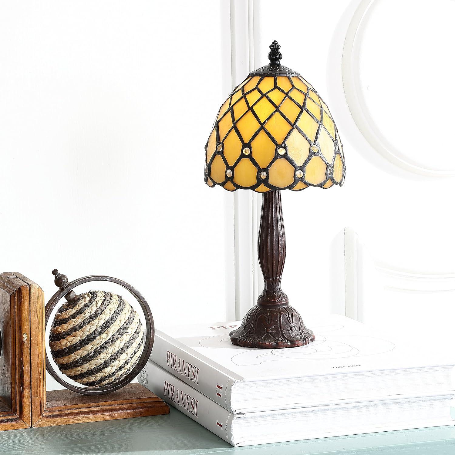 Elegant Tiffany-Style 12.5" Bronze Stained Glass LED Table Lamp