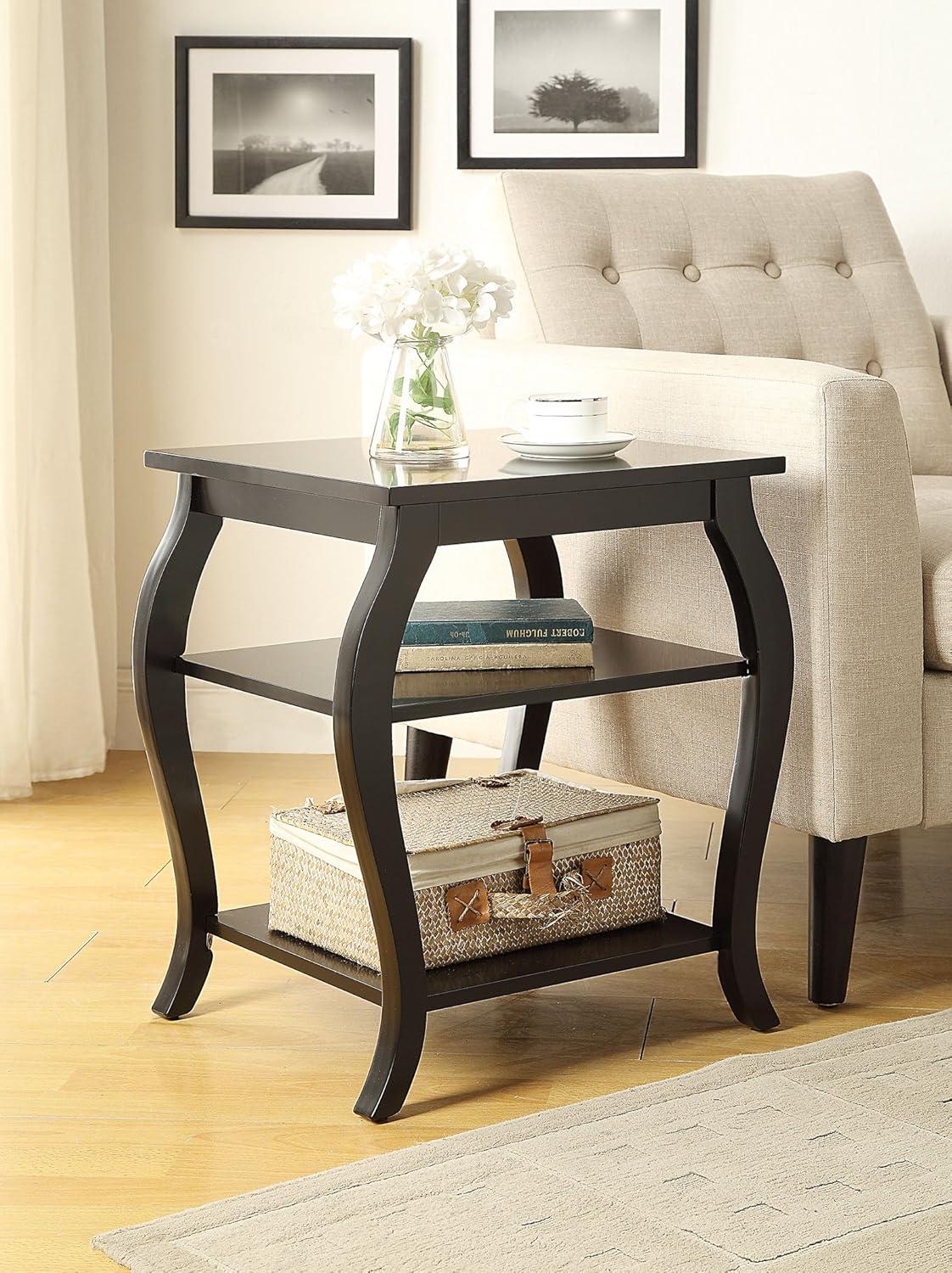 ACME Becci Square Wooden Top End Table with 2 Shelves in Black